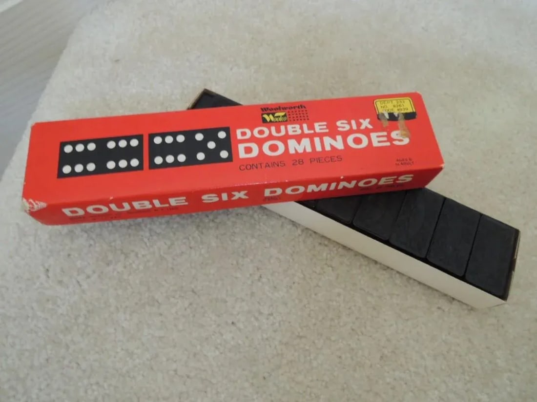 Vintage 1950s Mid-Century Double Six Dominoes Game Woolworths Jaymar - 28 Piece Boxed Set - 8