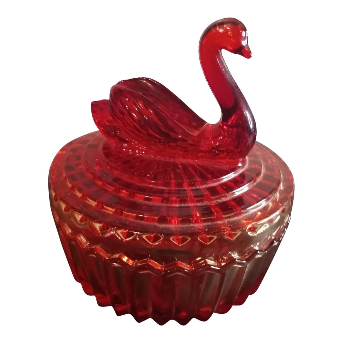 Vintage 1960s Jeannette Amberina Glass Swan Covered Dish: This is a Vintage Jeannette Amberina Glass Swan Covered Dish. Procured at an auction. Condition: Alterations: Original Condition Unaltered Imperfections: Some Imperfections Condition Notes: No chips