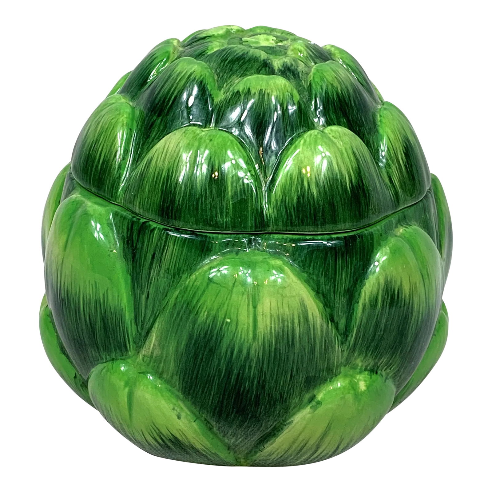Artichoke Covered Container: Artichoke earthenware covered container designed by Susan Zulauf, Oneida. This is a pre-owned item so please see all pictures and ask any questions. Condition: Alterations: Original Condition