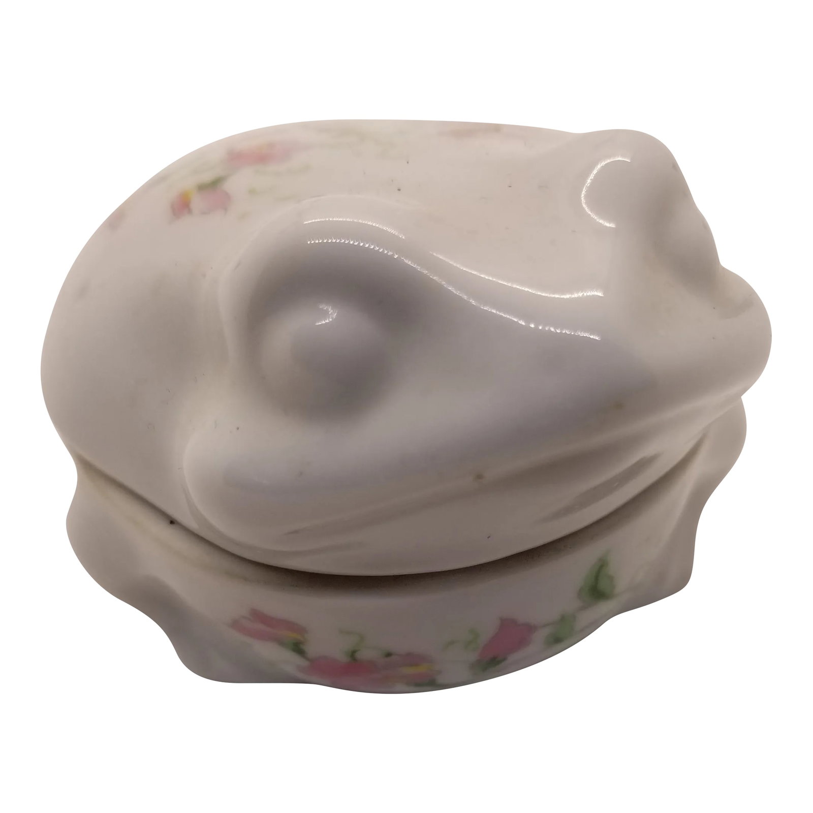 1970s Counterpoint Dew Ceramic Frog Trinket Box: The Counterpoint Dew Frog Trinket Box Ceramic Hand Decorated With Sweetpeas handpainted Condition: Alterations: Original Condition Unaltered Imperfections: Some Imperfections Condition Notes: Age,