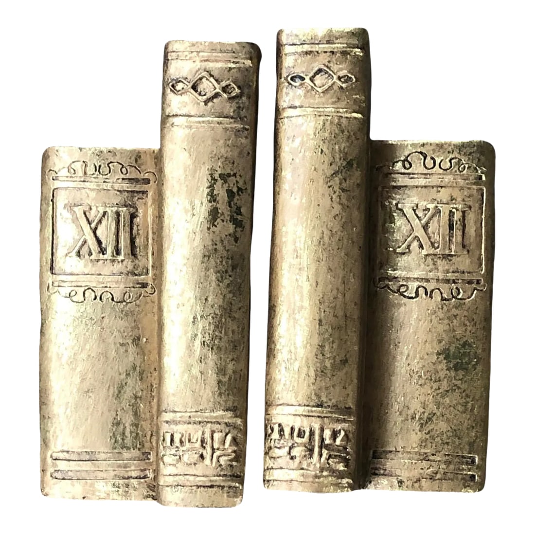Vintage Late 20th Century Gold Gilt Books Bookends - Set of 2: Vintage gold gilt resin bookends made to look like gold books. Set of 2 Felt on the bottom to protect your shelves They each measure approximately 3" by 4" with a height of 6" Very Good pre-owned