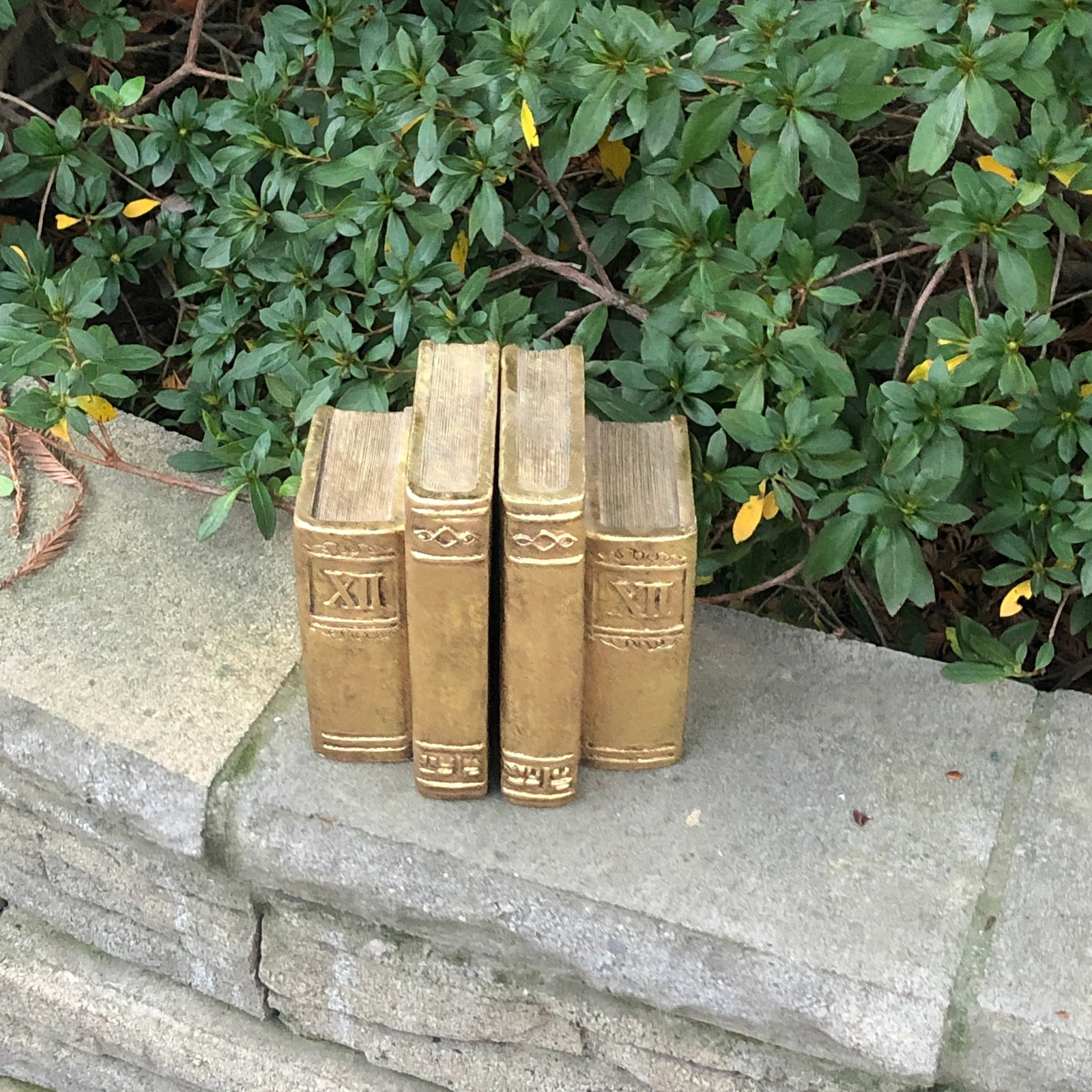Vintage Late 20th Century Gold Gilt Books Bookends - Set of 2 - 2