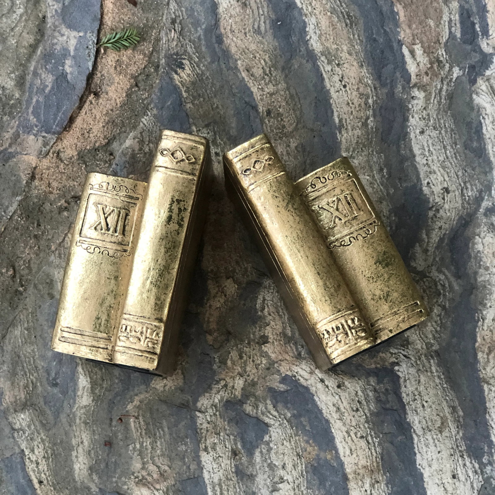 Vintage Late 20th Century Gold Gilt Books Bookends - Set of 2 - 3