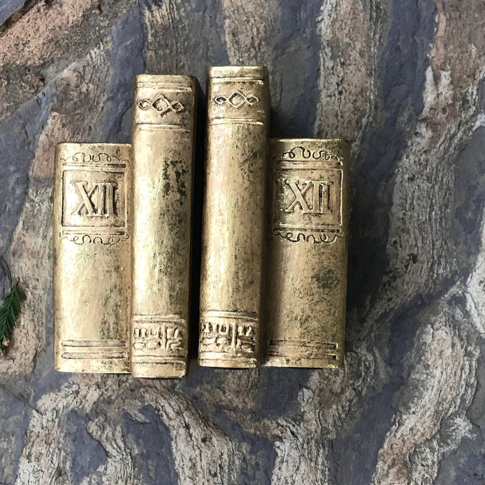 Vintage Late 20th Century Gold Gilt Books Bookends - Set of 2 - 4