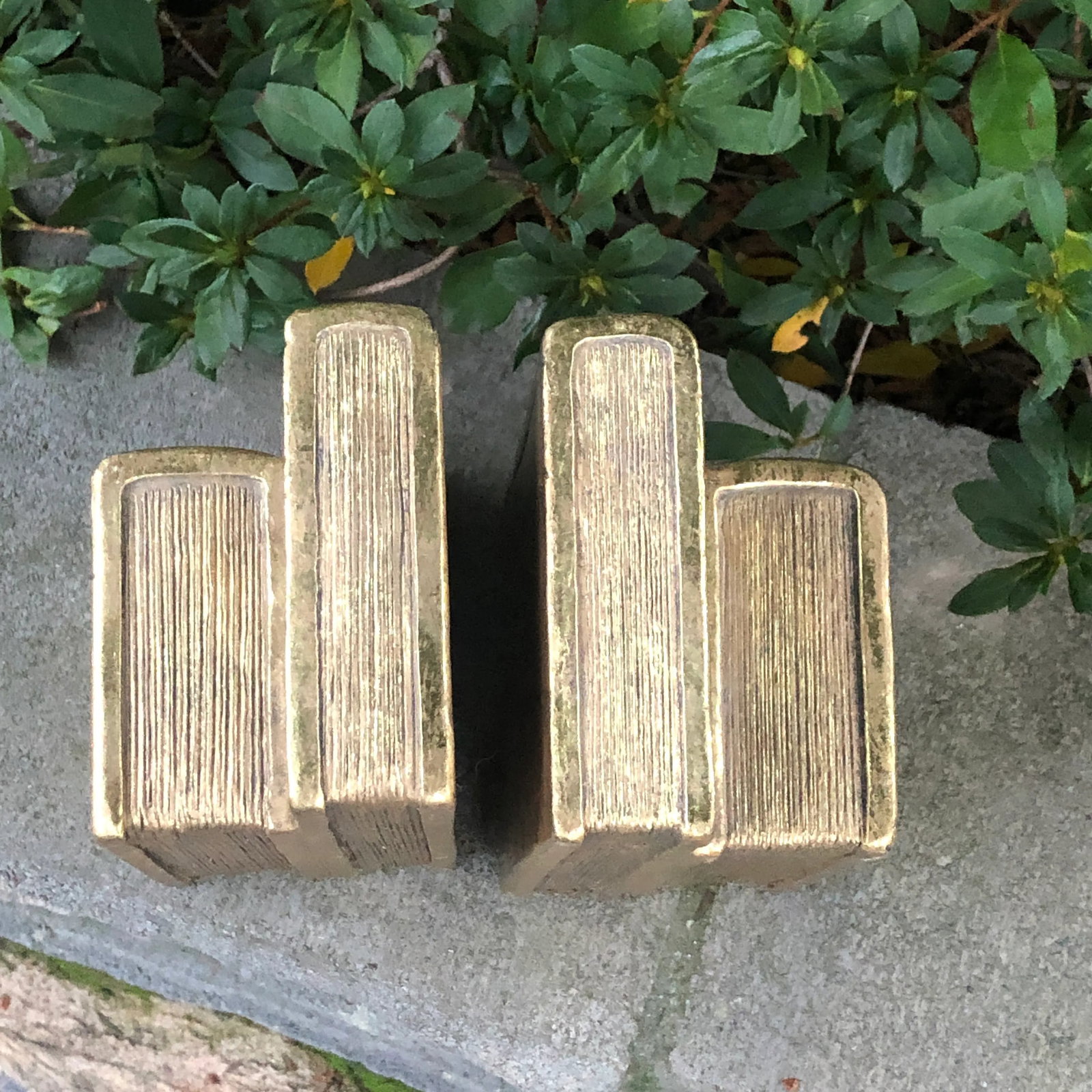 Vintage Late 20th Century Gold Gilt Books Bookends - Set of 2 - 6