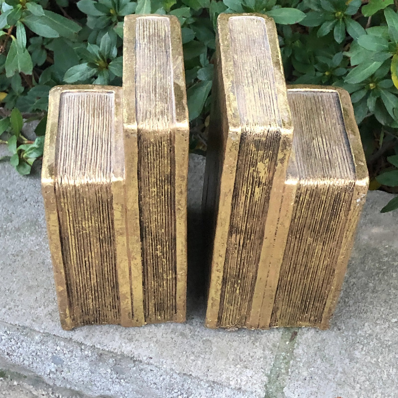 Vintage Late 20th Century Gold Gilt Books Bookends - Set of 2 - 8