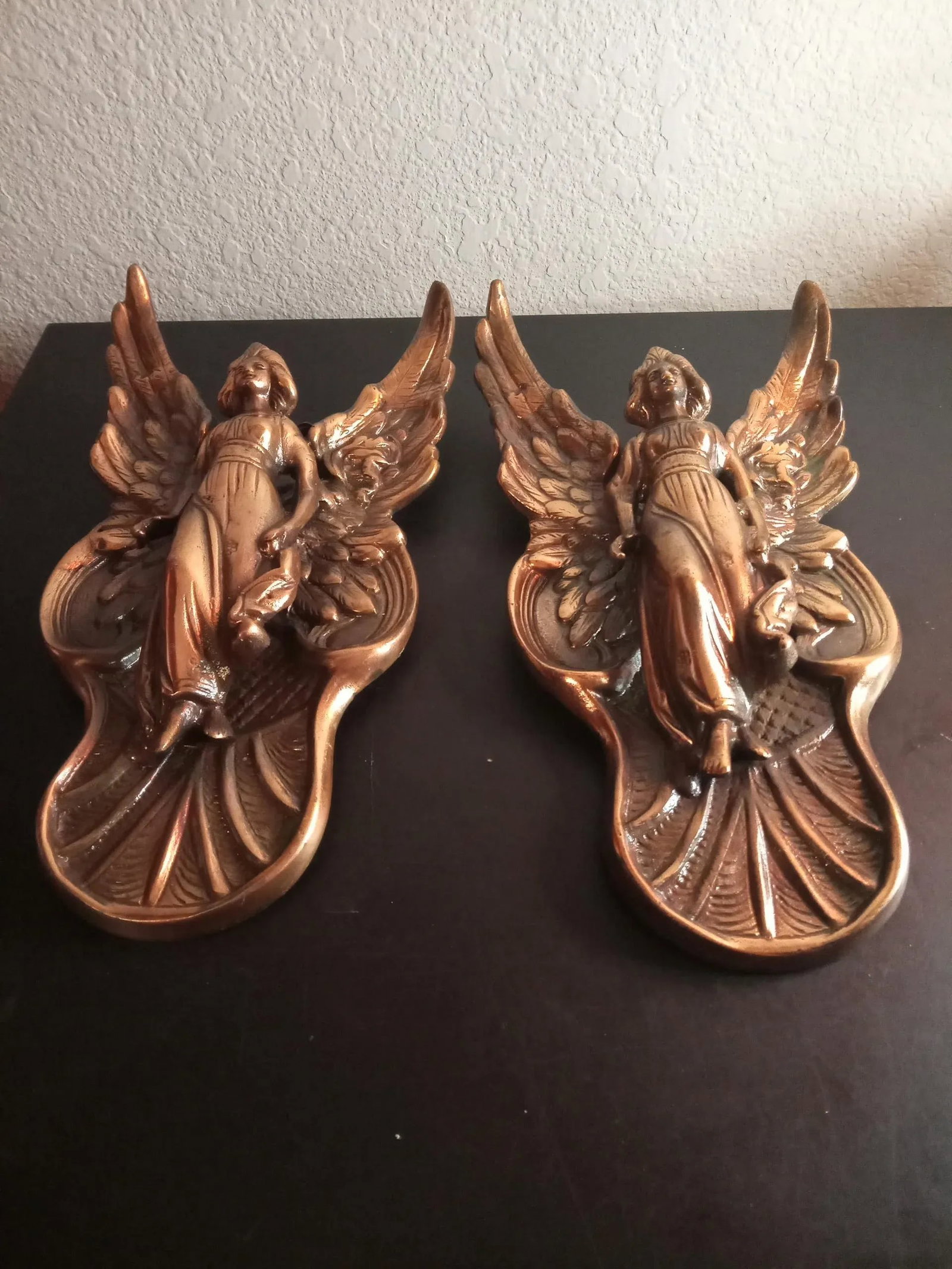 1970s Bronzed Sculpture of Winged Angel Wall Decor- Set of 2 - 2