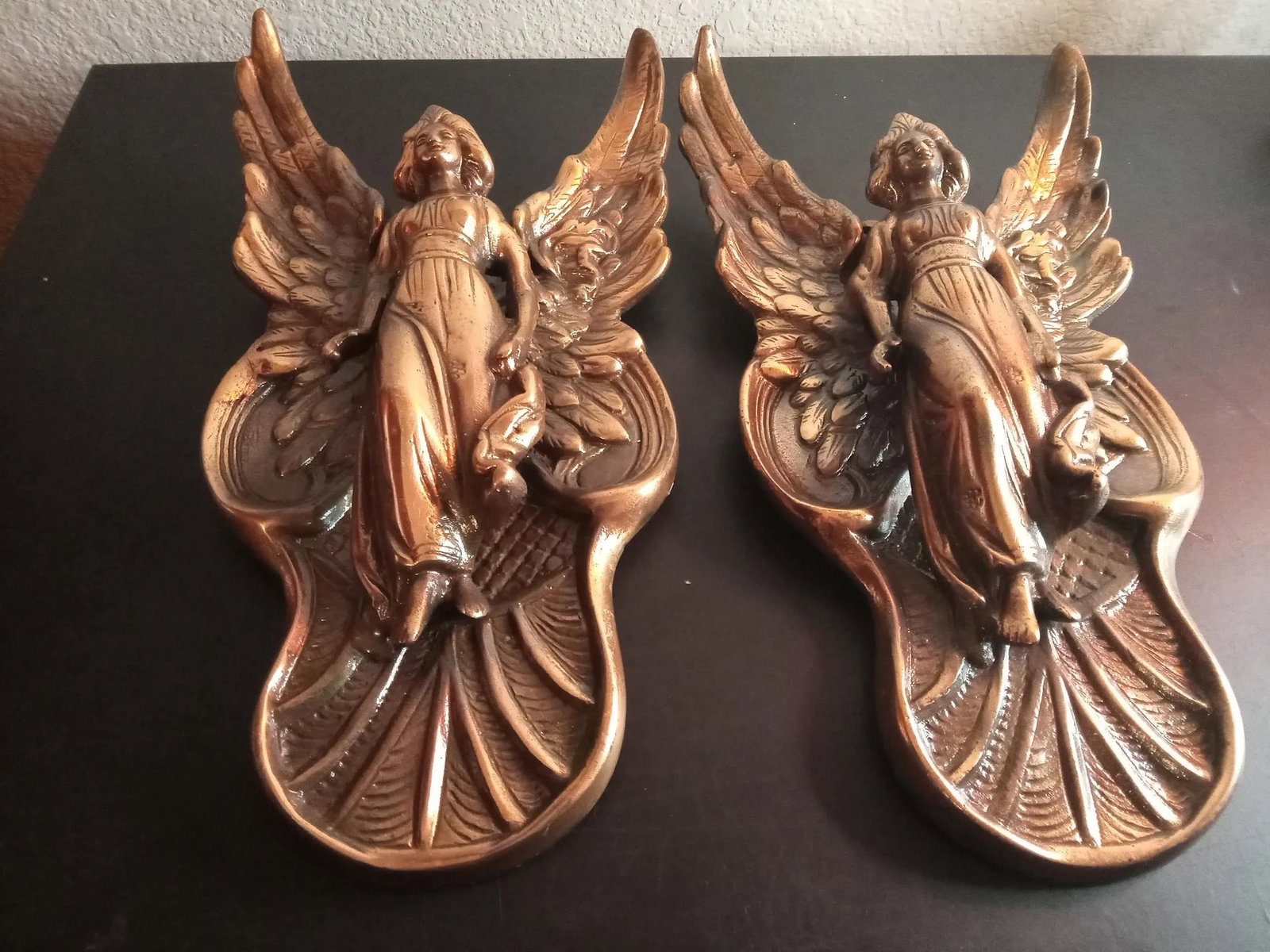1970s Bronzed Sculpture of Winged Angel Wall Decor- Set of 2 - 4