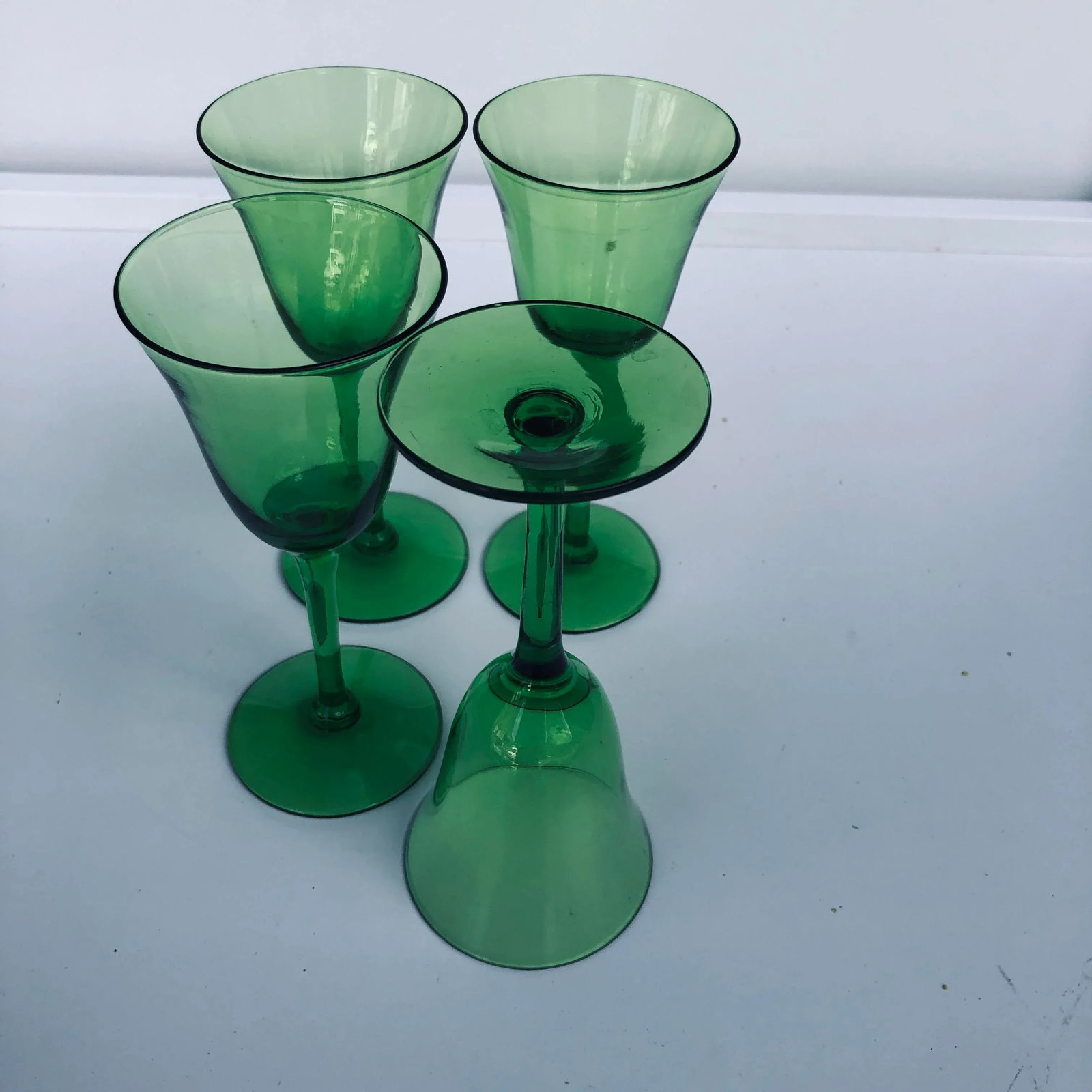 Vintage Green Glass Stemware S/4 - 3