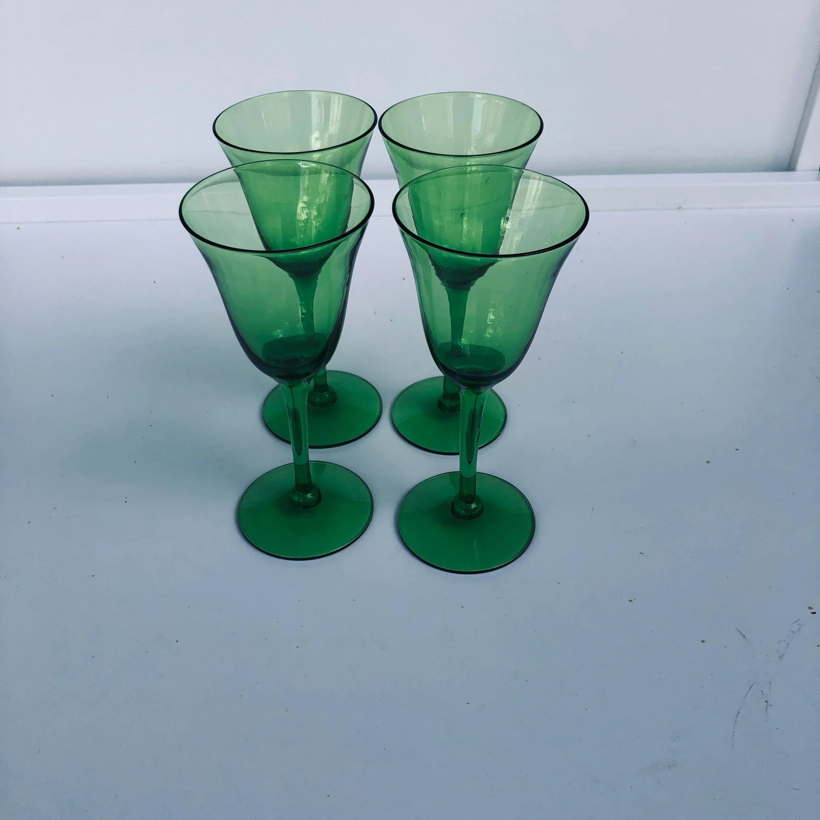 Vintage Green Glass Stemware S/4 - 4