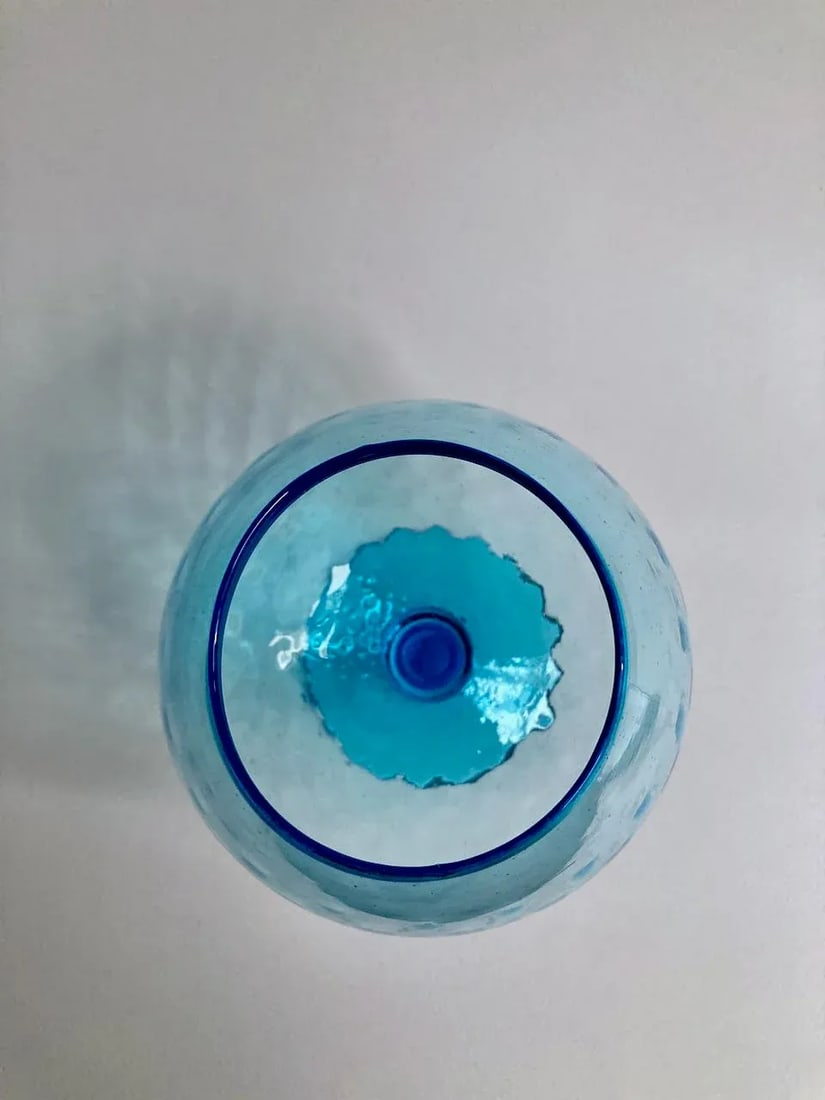 1960s Empoli Optic Aqua Art Glass Snifter Vase - 10