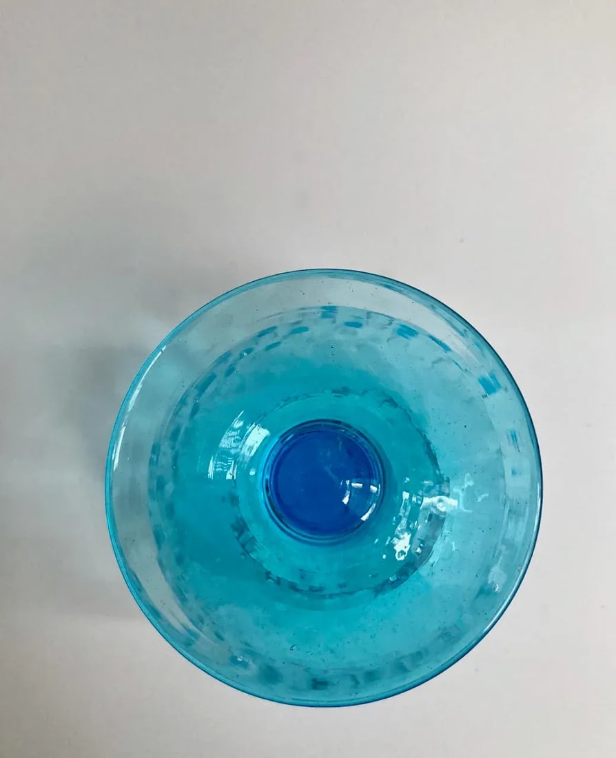 1960s Empoli Optic Aqua Art Glass Snifter Vase - 12