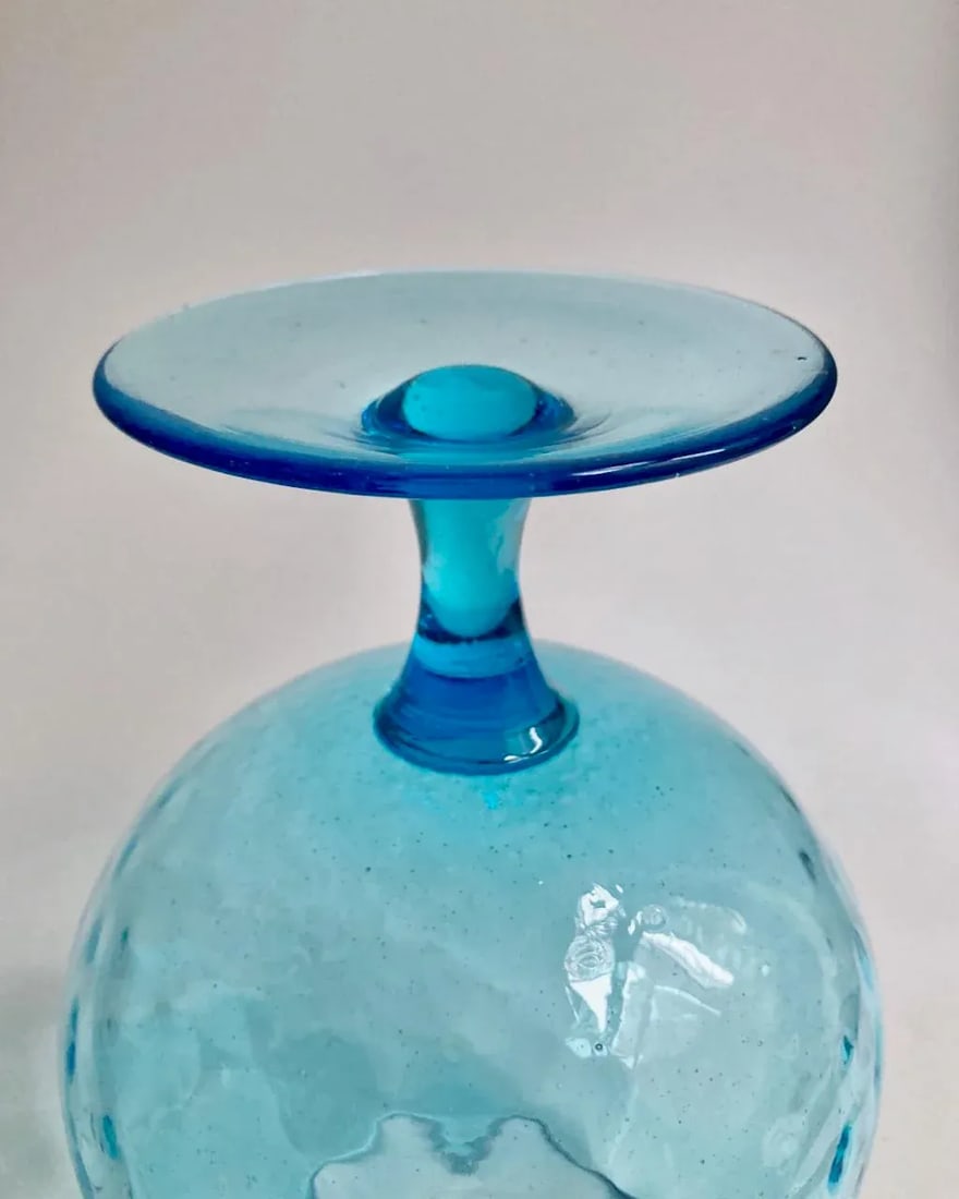 1960s Empoli Optic Aqua Art Glass Snifter Vase - 8