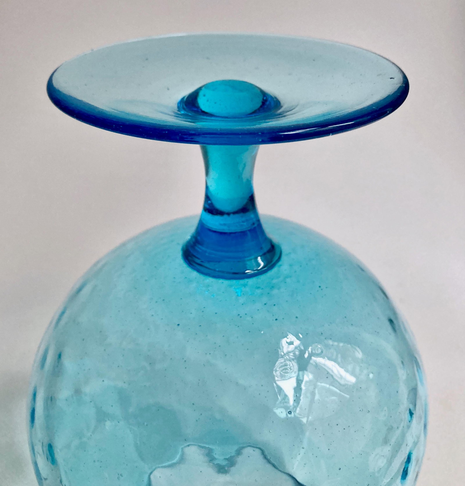 1960s Empoli Optic Aqua Art Glass Snifter Vase - 9