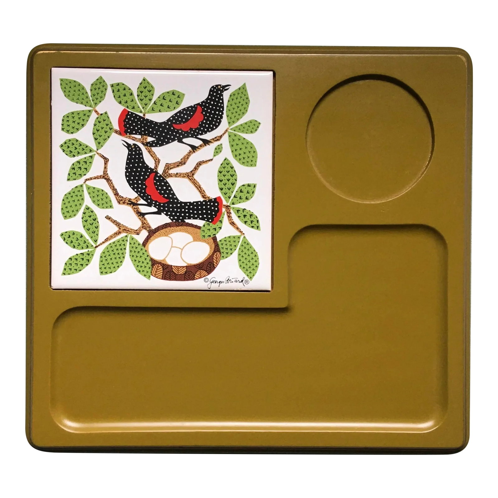 Mid 20th Century George Briard Bird Patterned Tile Serving Tray: A fun mid century server in very good condition. Ships within 1-2 days using USPS. Arrives within 2-5 business days after receiving tracking. Condition: Alterations: Original Condition Unaltered