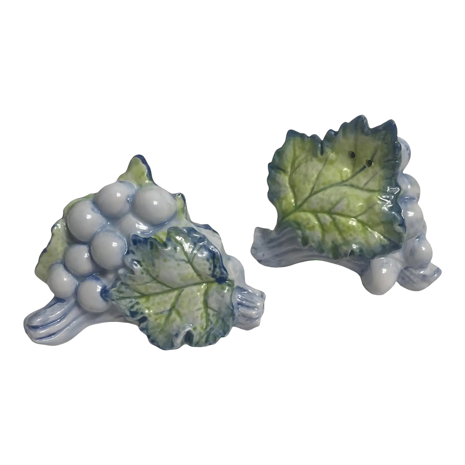 Vintage Fitz and Floyd Grapes Ceramic Salt and Pepper Shakers- a Pair: Vintage 90's Fitz and Floyd Salt and Pepper Shakers Hard to find Grapes with Leaves design Ceramic Decorative Tableware Hand Painted See our other listings for more vintage F&F Measurements are