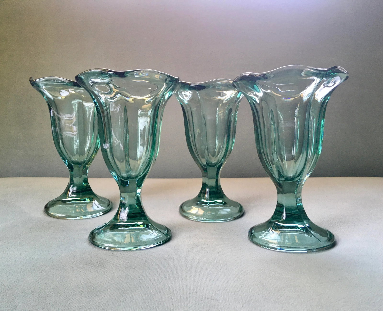 Vintage Anchor Hocking Green Fountain-Ware Parfait Glasses- Set of 4 - 11
