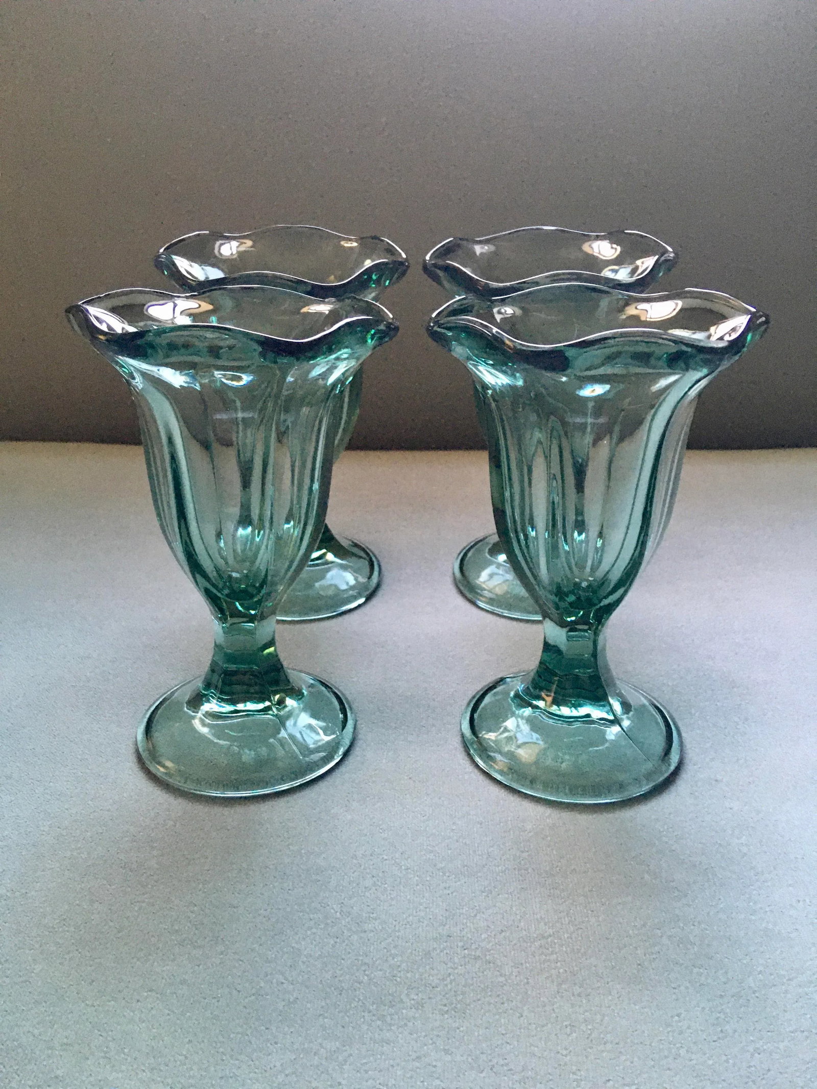 Vintage Anchor Hocking Green Fountain-Ware Parfait Glasses- Set of 4 - 12