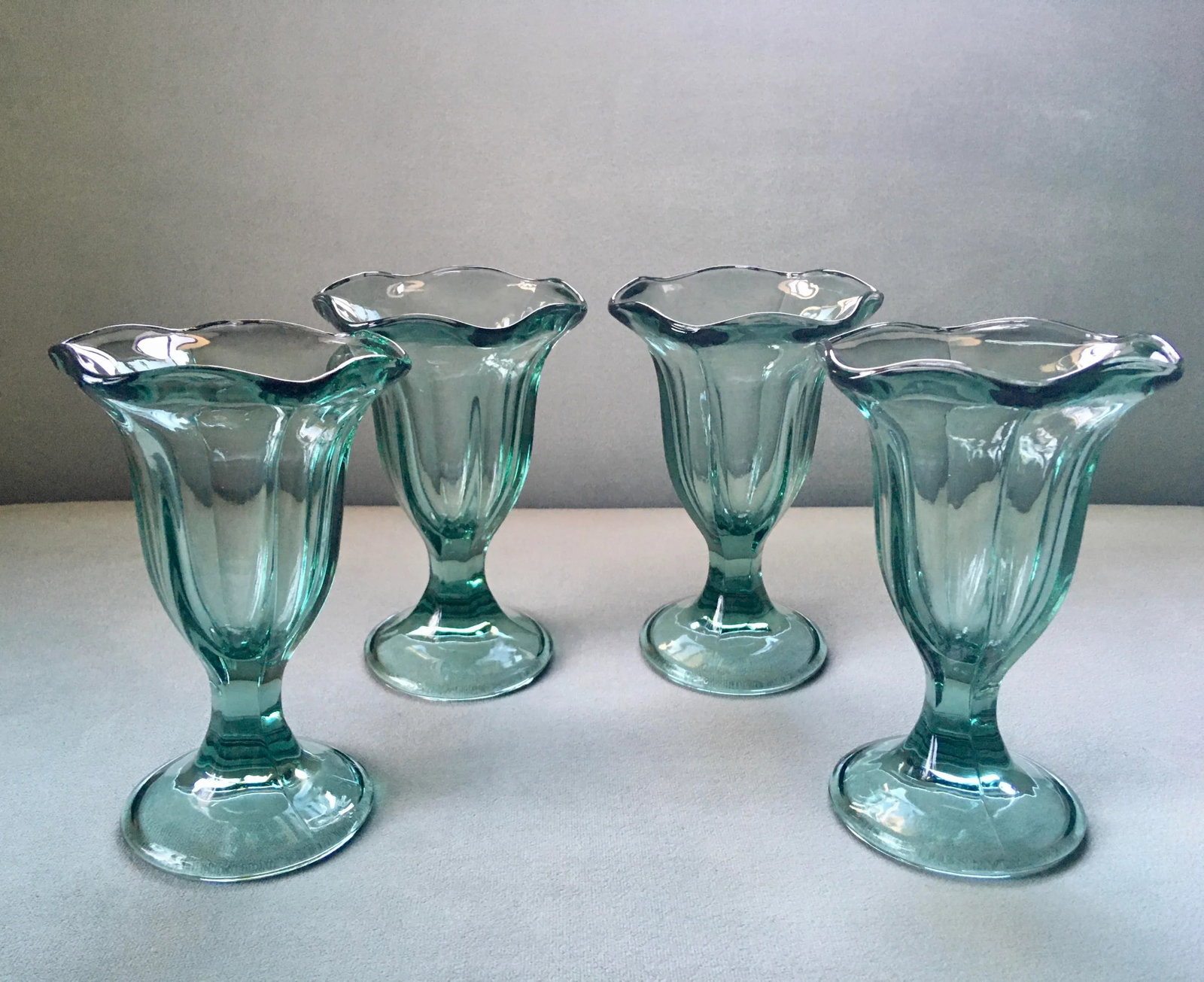 Vintage Anchor Hocking Green Fountain-Ware Parfait Glasses- Set of 4 - 13