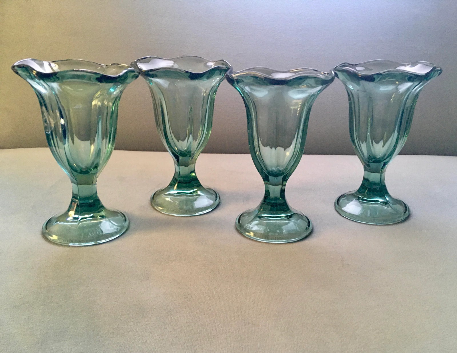 Vintage Anchor Hocking Green Fountain-Ware Parfait Glasses- Set of 4 - 2