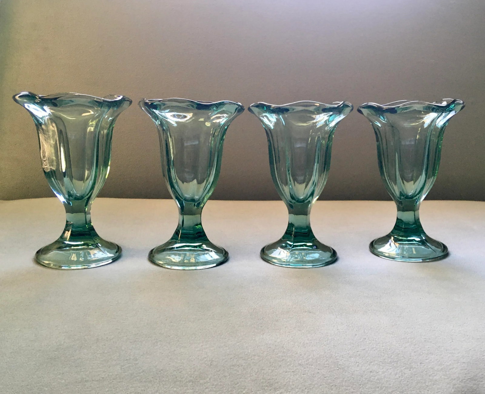 Vintage Anchor Hocking Green Fountain-Ware Parfait Glasses- Set of 4 - 4