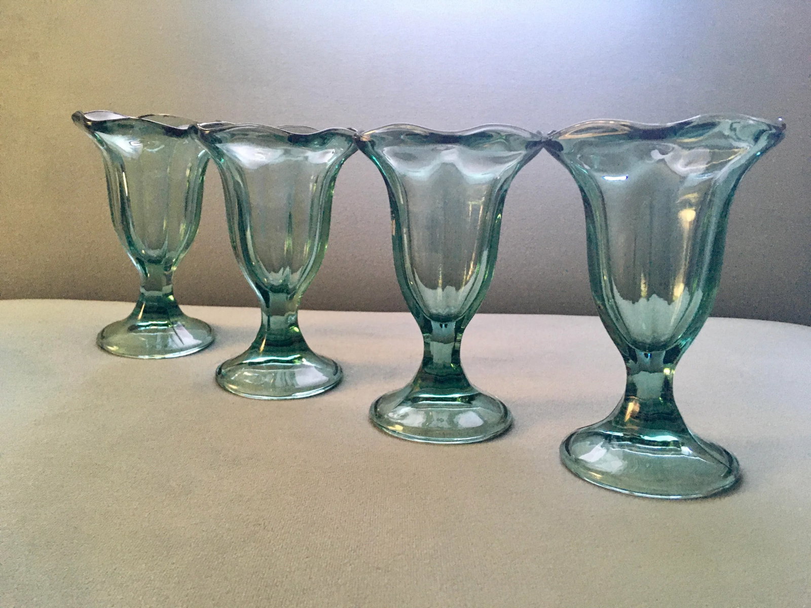 Vintage Anchor Hocking Green Fountain-Ware Parfait Glasses- Set of 4 - 6