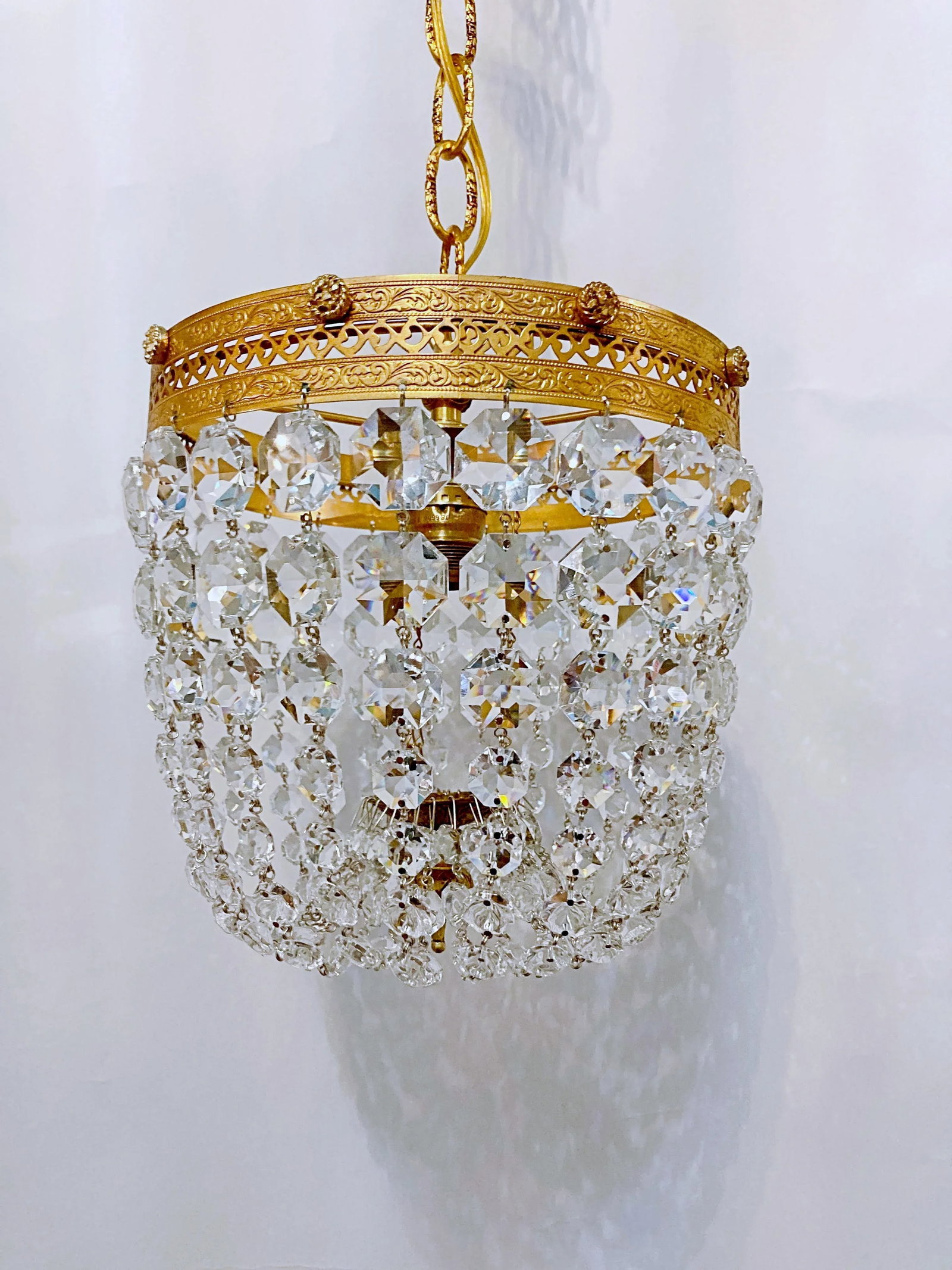 1950s Italian Brass Basket Chandelier - 8