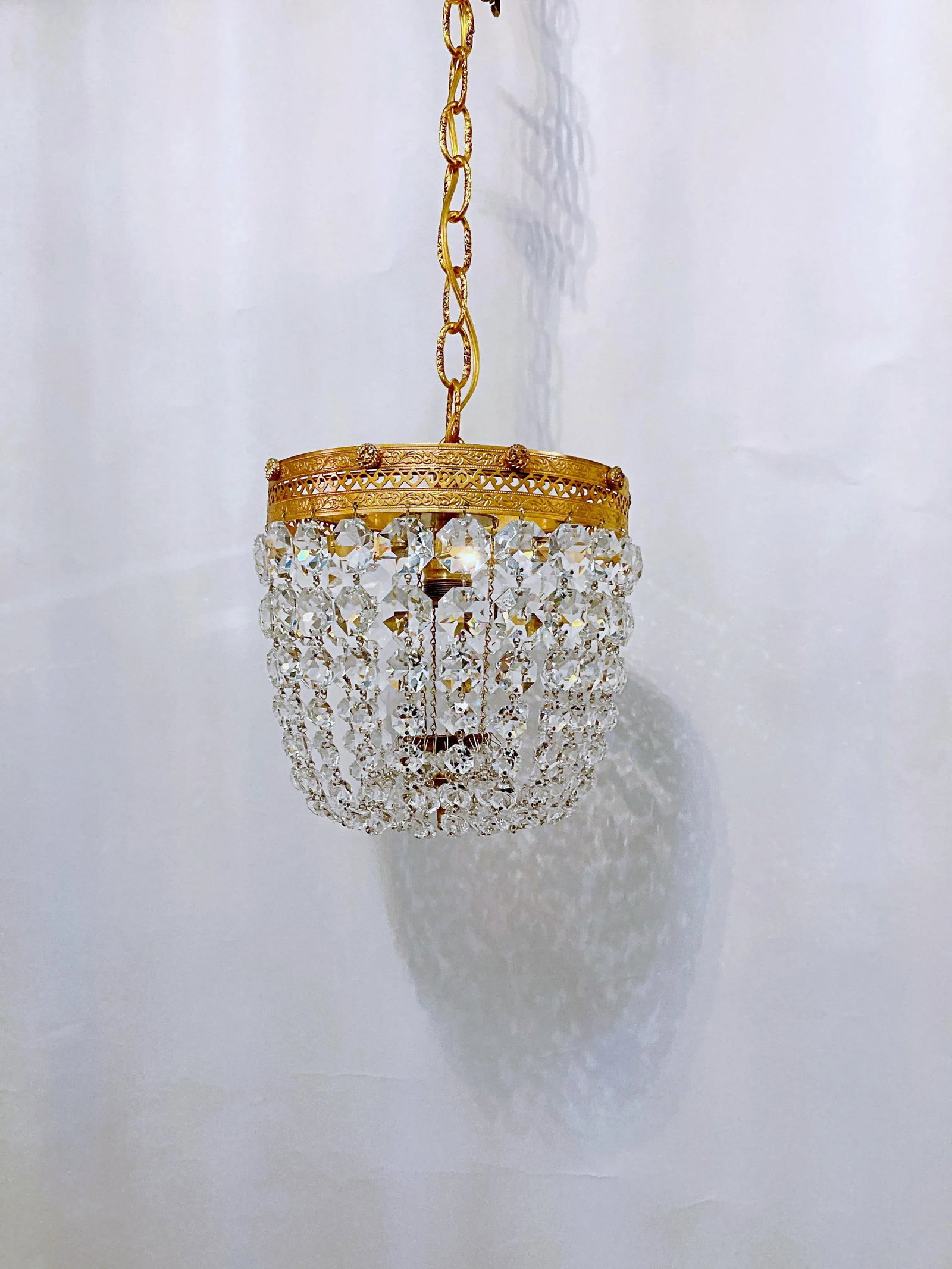 1950s Italian Brass Basket Chandelier - 9