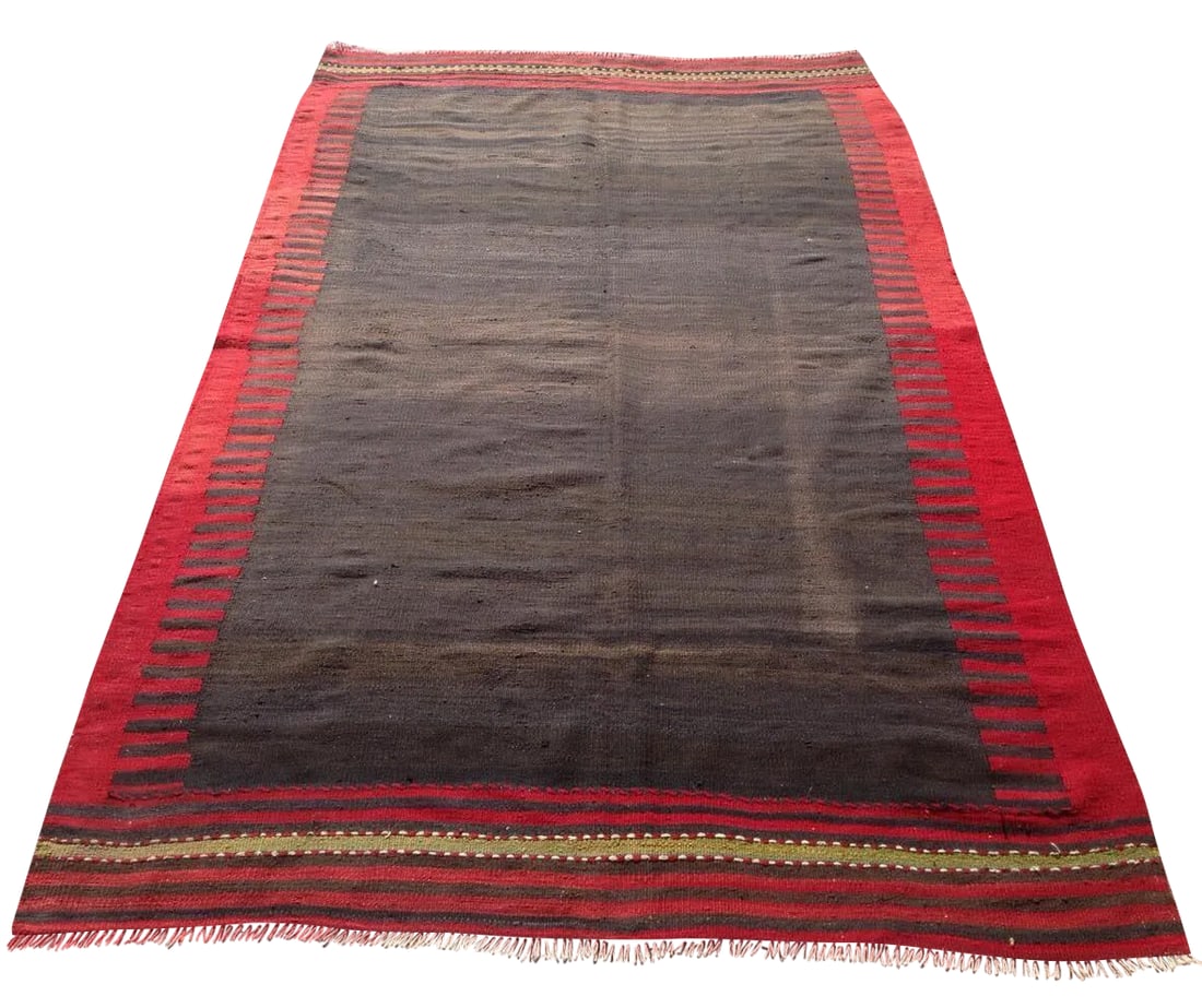 Vintage Turkish Kilim Rug - 5'2'' * 8'4'',02: This beautiful, vintage, handwoven kilim is approximately 70 years old. It is handmade of very fine quality wool and cotton in all natural colors. It has been professionally cleaned and is ready to