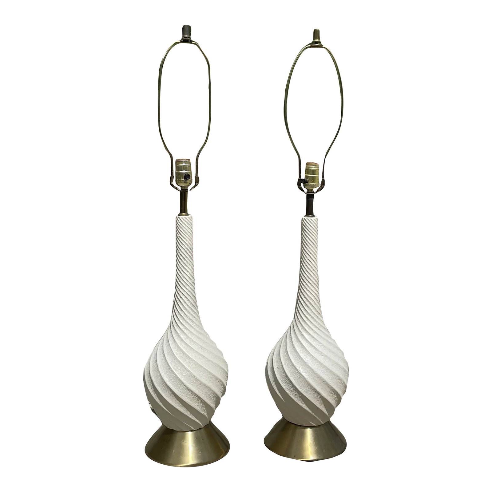 Mid Century Quartite Creative Corp Spiral Chalkware Table Lamps - a Pair: Mid-Century Modern Chalkware Lamps made by "Quartite Creative Corp" These Atomic Swirl Genie Lamps were made in 1959. Two matching table lamps in working vintage condition. They have a classy mid-cent