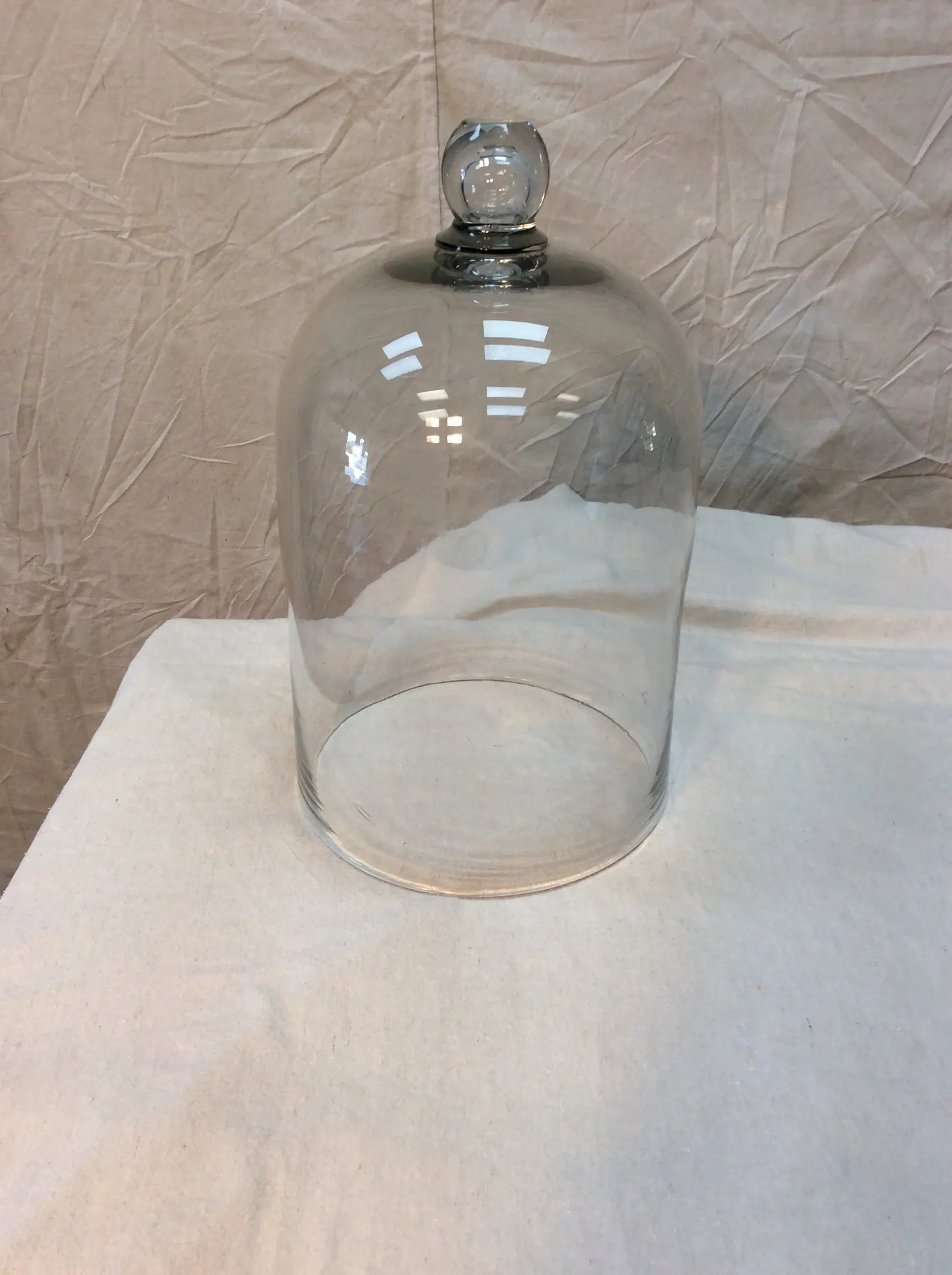 1800s French Glass Dome, Cloche With Solid Glass Knob Handle - 12