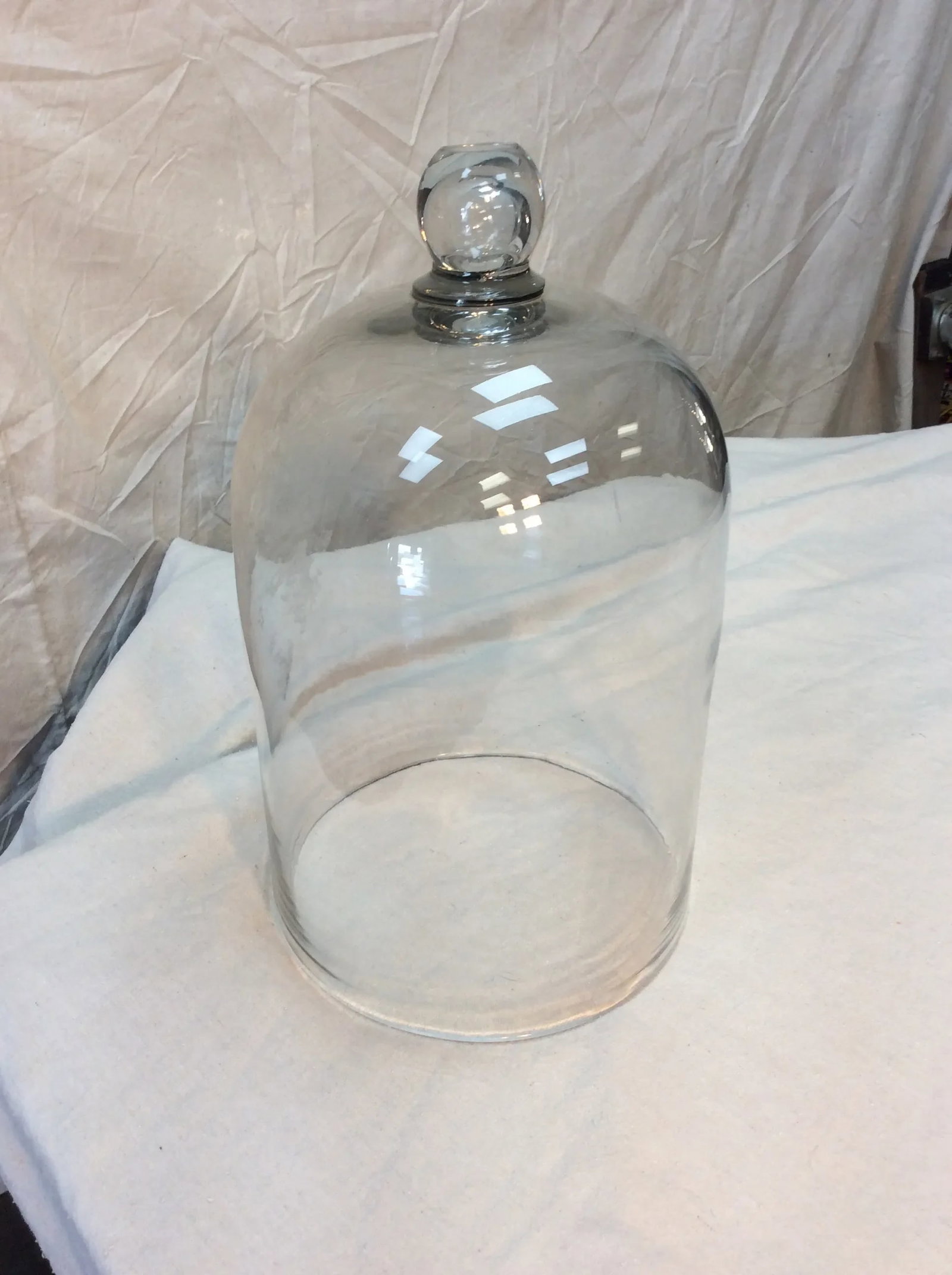 1800s French Glass Dome, Cloche With Solid Glass Knob Handle - 2