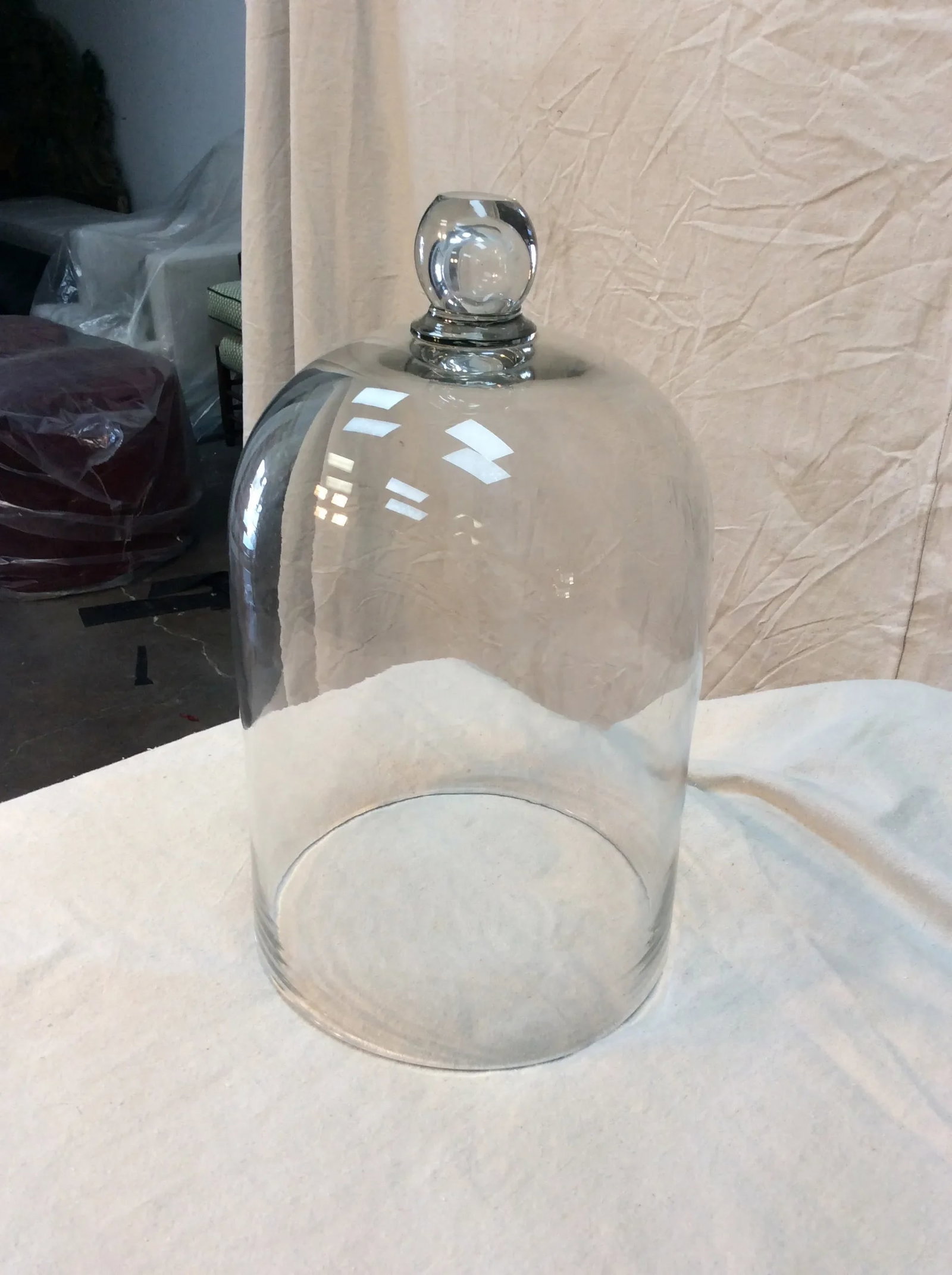 1800s French Glass Dome, Cloche With Solid Glass Knob Handle - 3