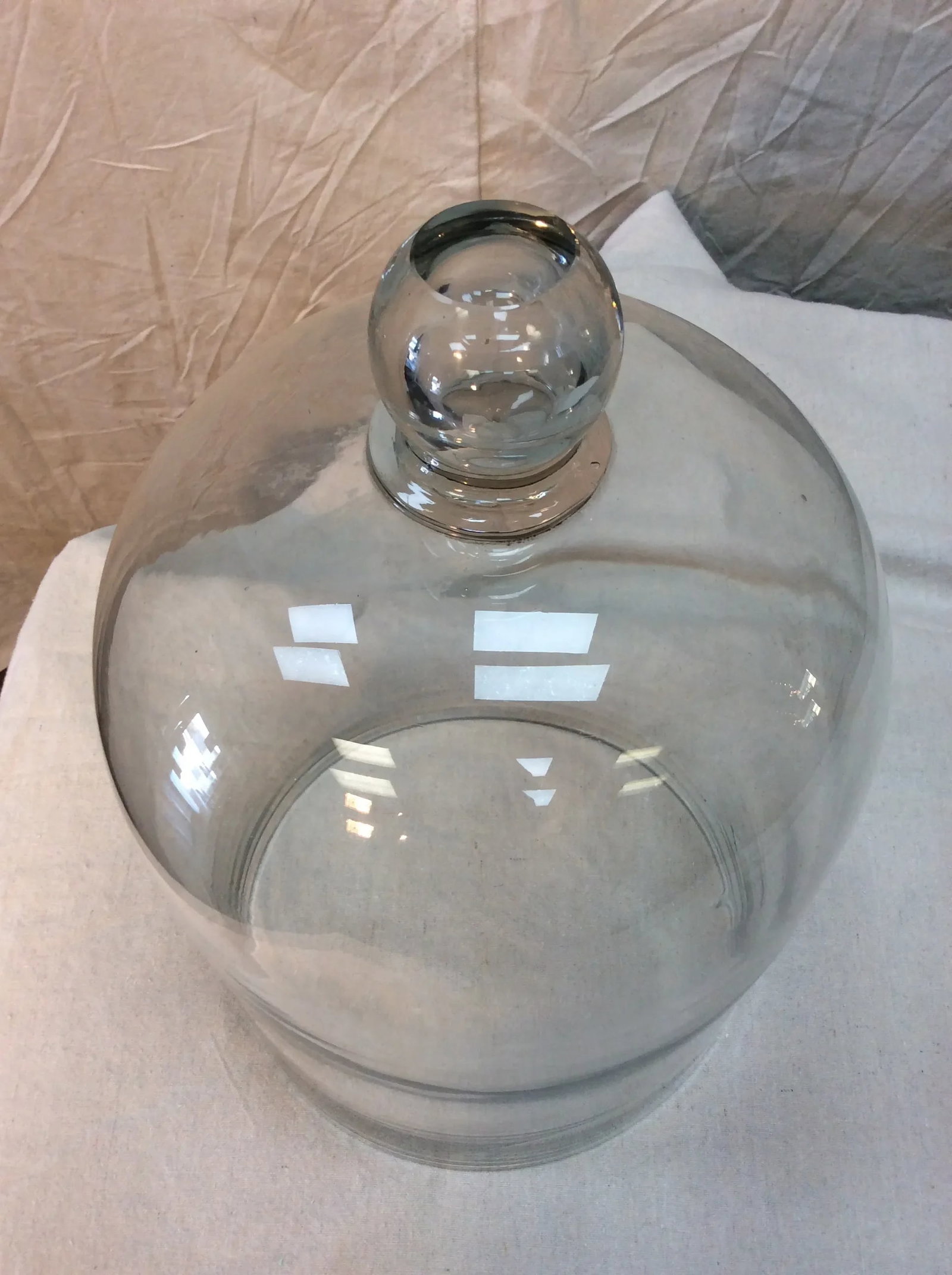 1800s French Glass Dome, Cloche With Solid Glass Knob Handle - 5