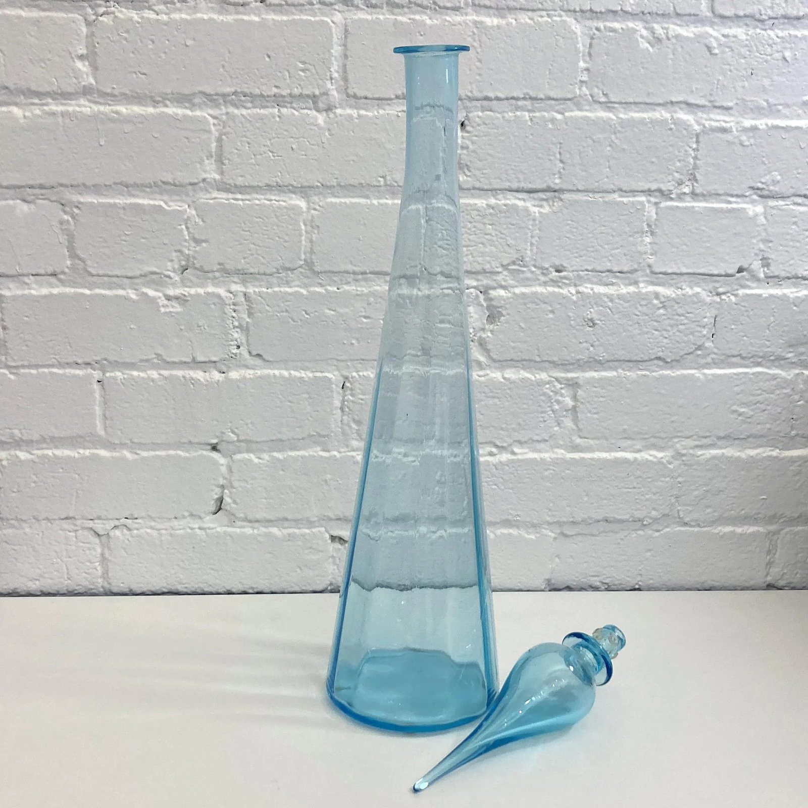 1960s Vintage Tall Light Blue Italian Glass - 3