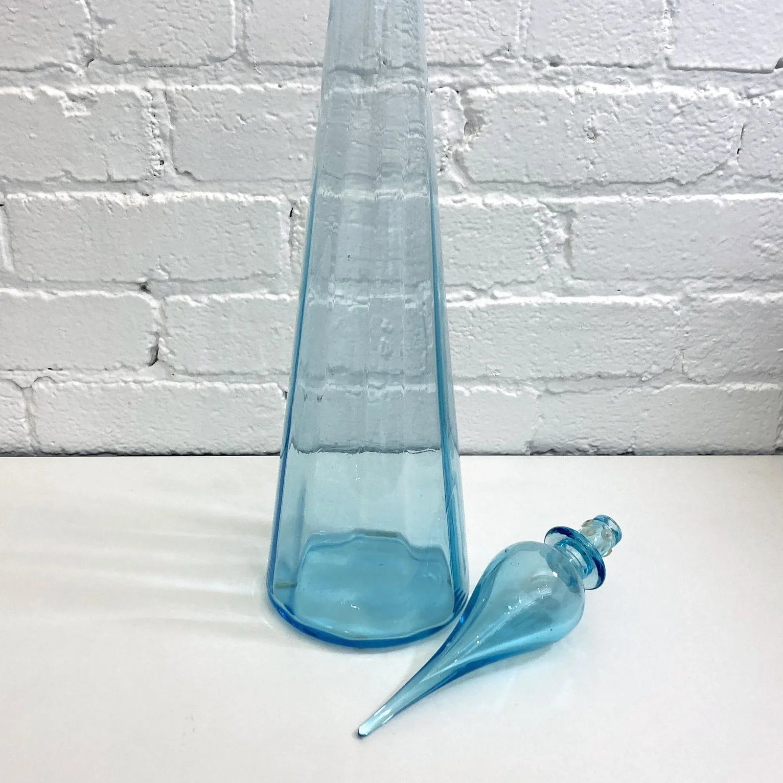 1960s Vintage Tall Light Blue Italian Glass - 4
