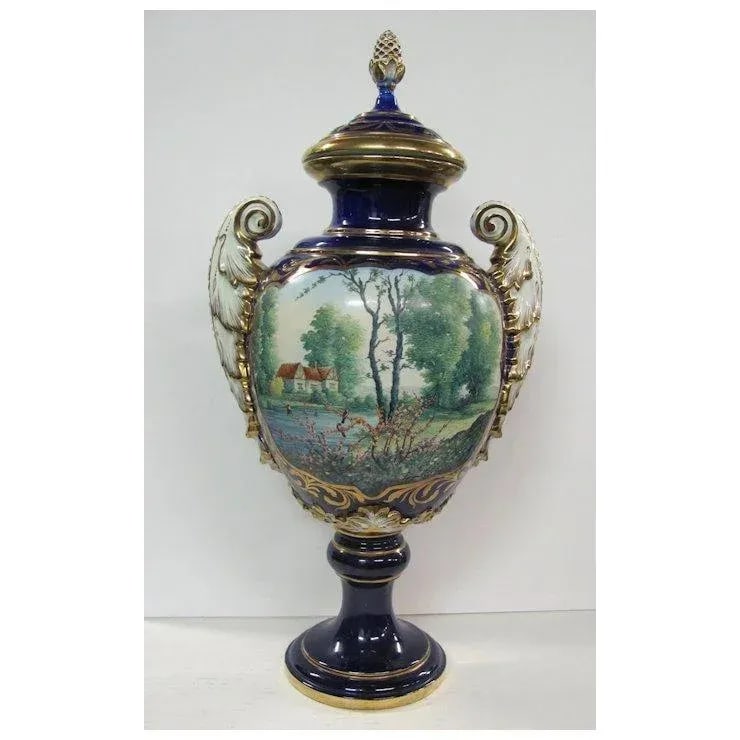 Sevres Style Cobalt Blue And White Urn - 2