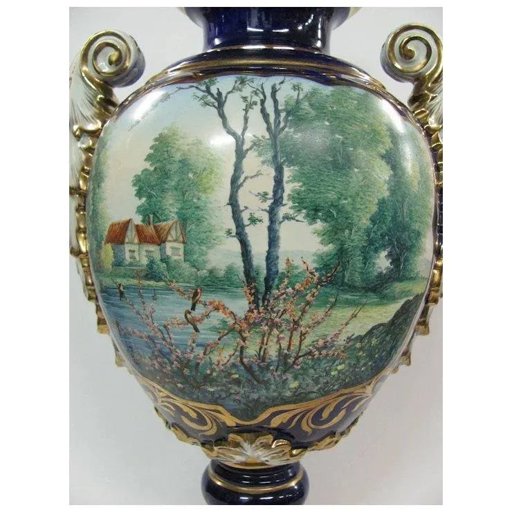 Sevres Style Cobalt Blue And White Urn - 4