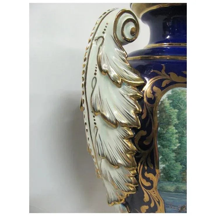 Sevres Style Cobalt Blue And White Urn - 6