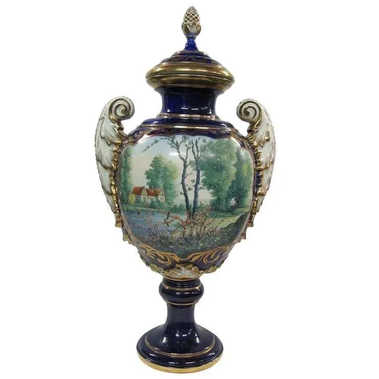Sevres Style Cobalt Blue And White Urn - 7