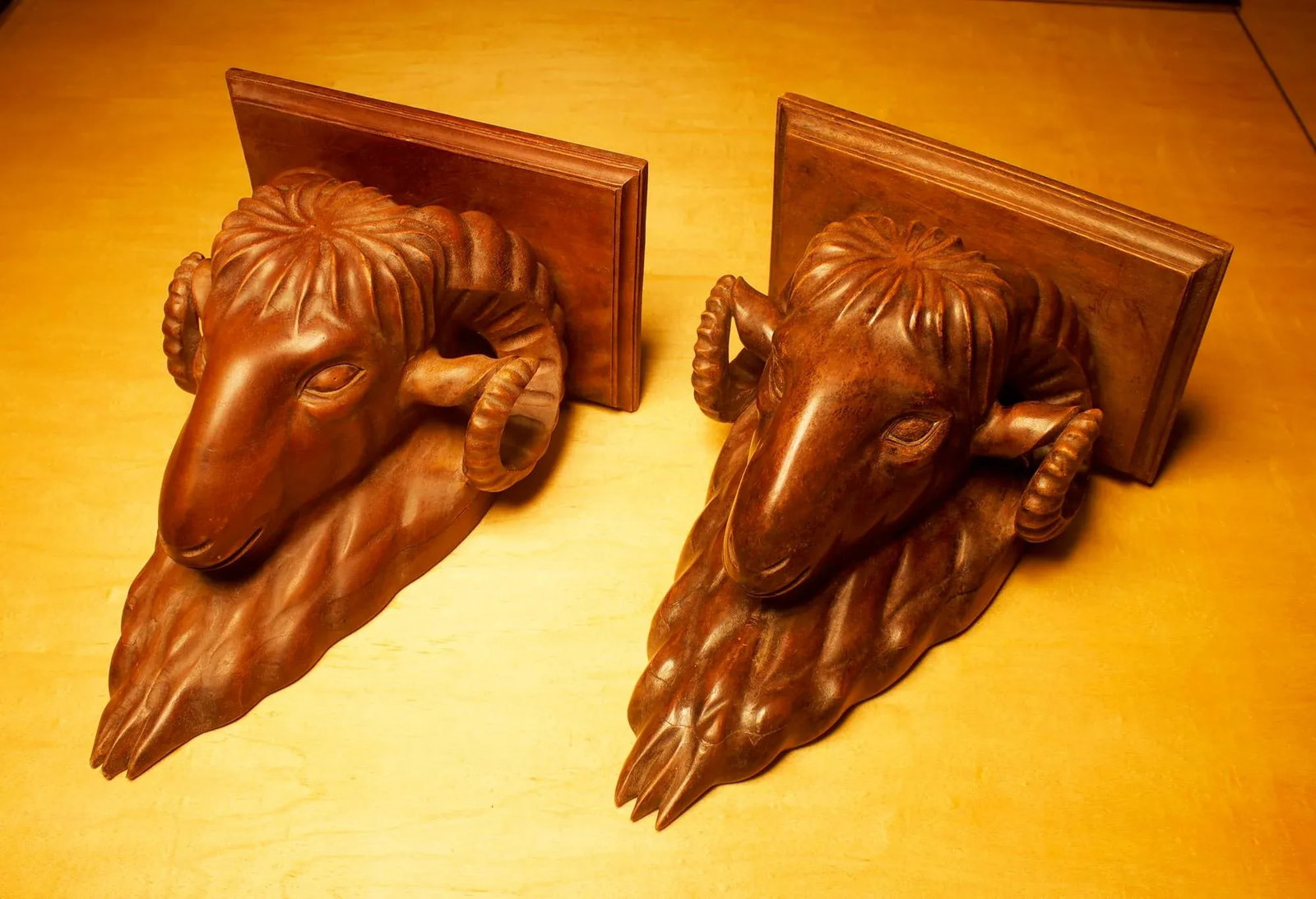 Antique Black Forest Ram Head Carved Wall Shelves- a Pair - 13