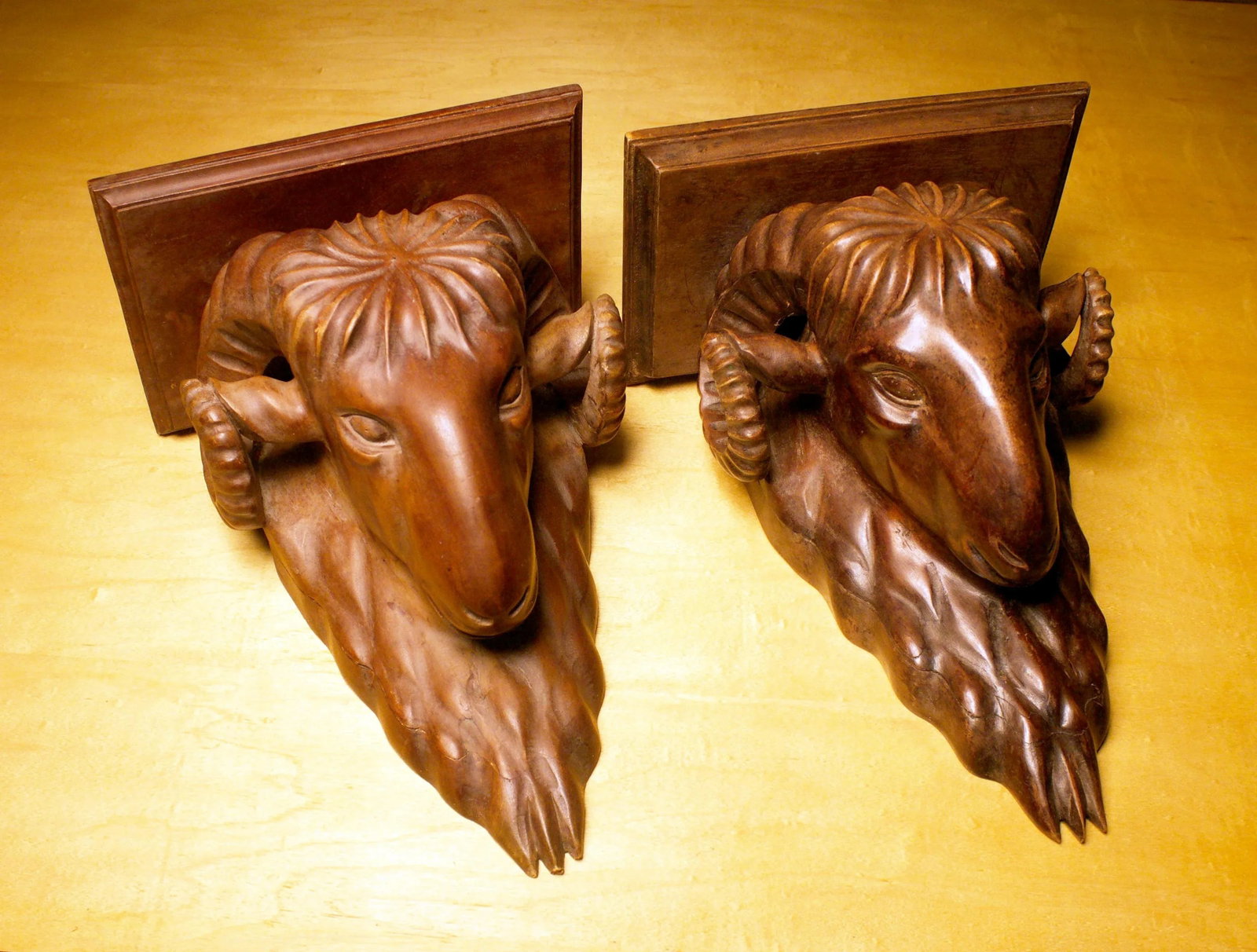 Antique Black Forest Ram Head Carved Wall Shelves- a Pair - 2