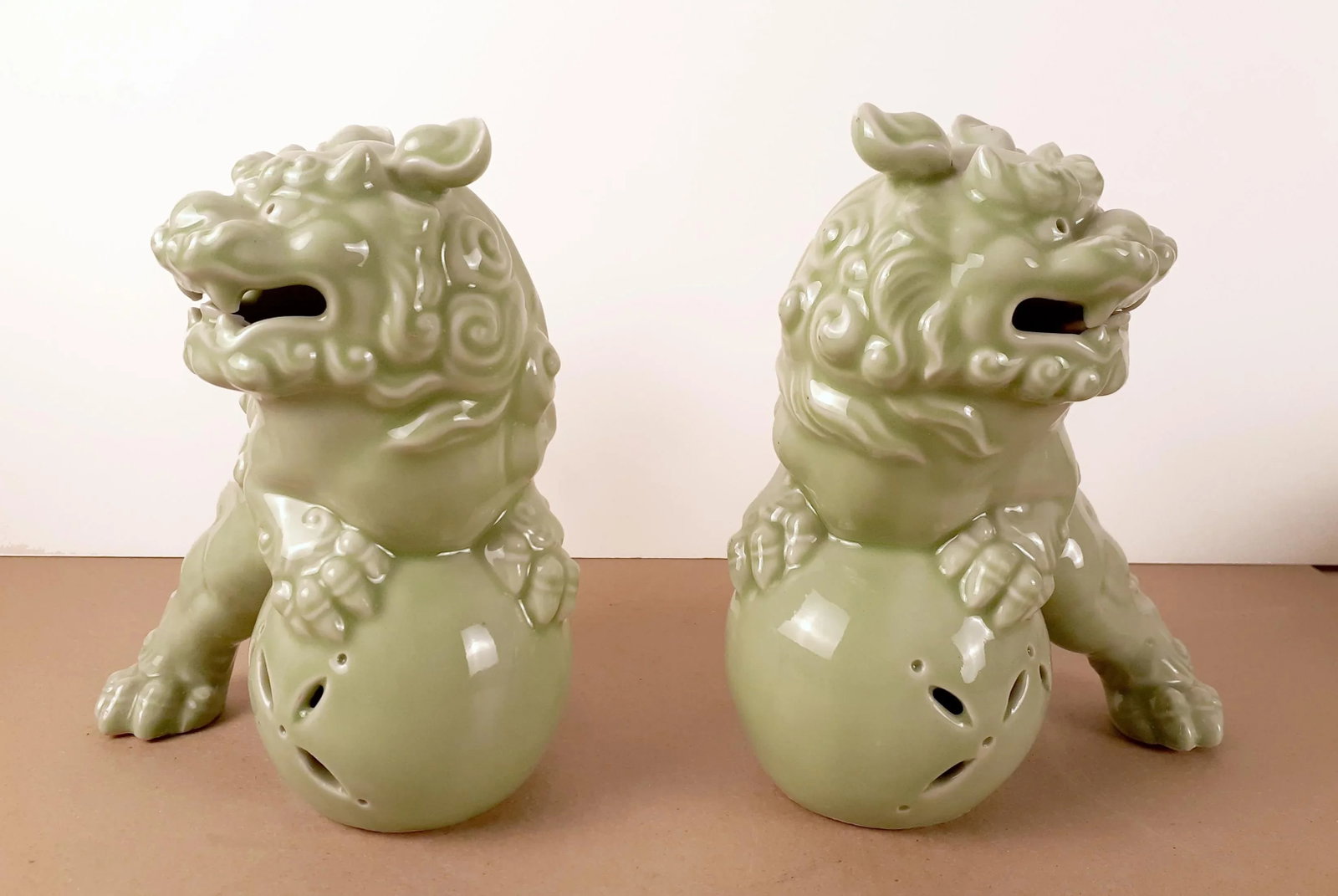 Mid Century Pair of Chinese Celadon Fu Dogs - 2