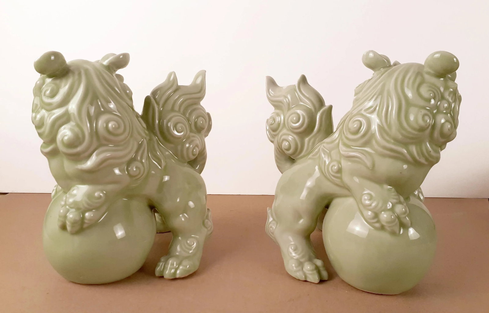 Mid Century Pair of Chinese Celadon Fu Dogs - 3