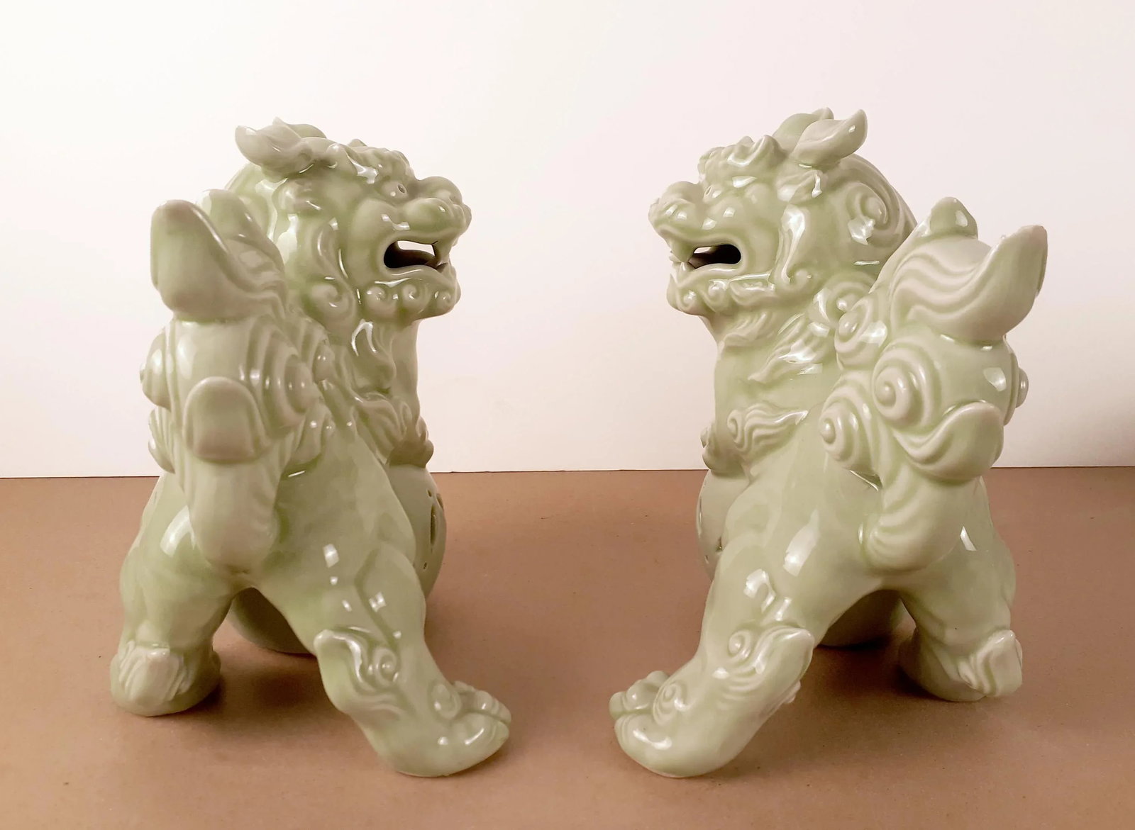 Mid Century Pair of Chinese Celadon Fu Dogs - 4