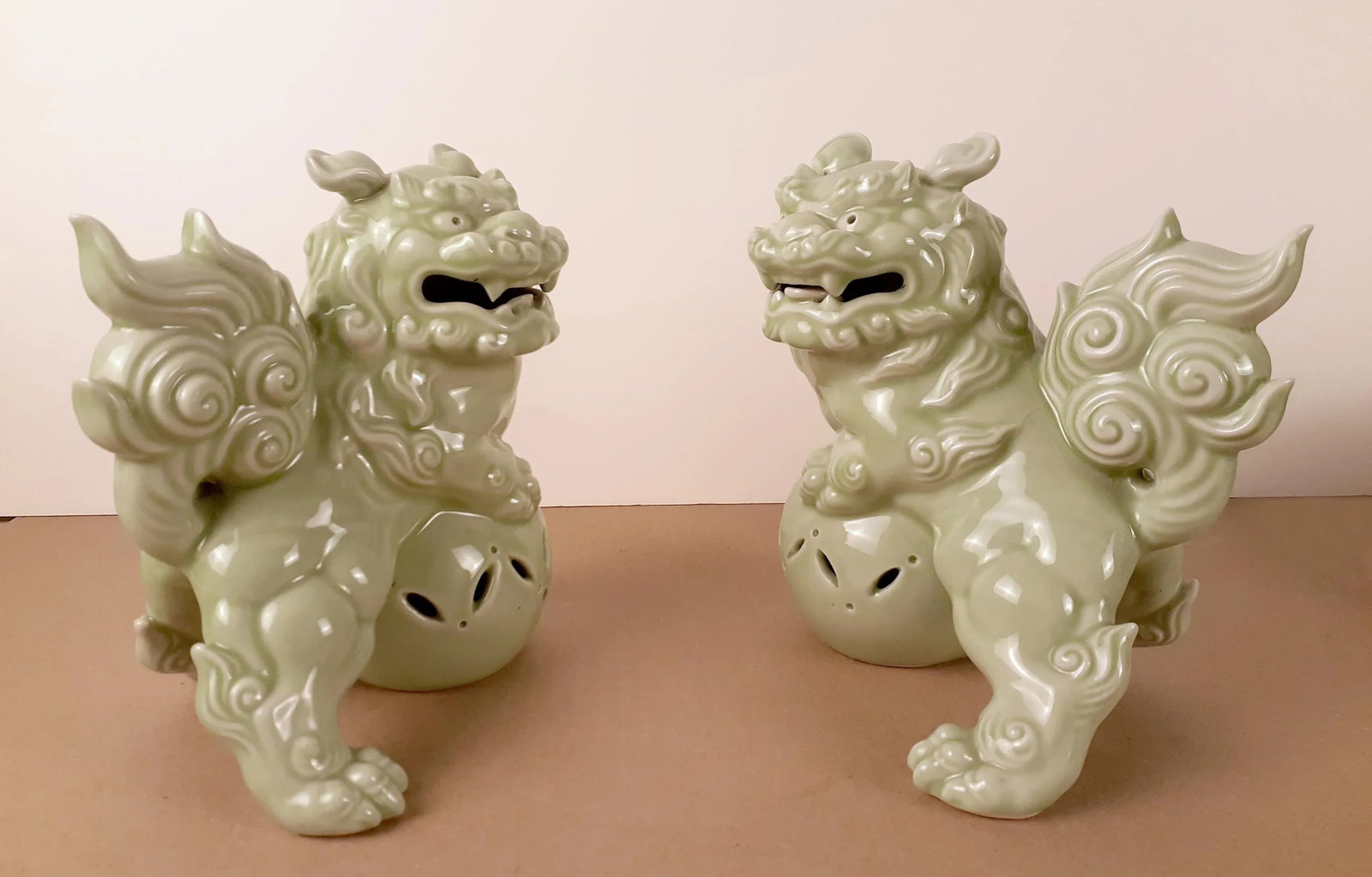 Mid Century Pair of Chinese Celadon Fu Dogs - 5