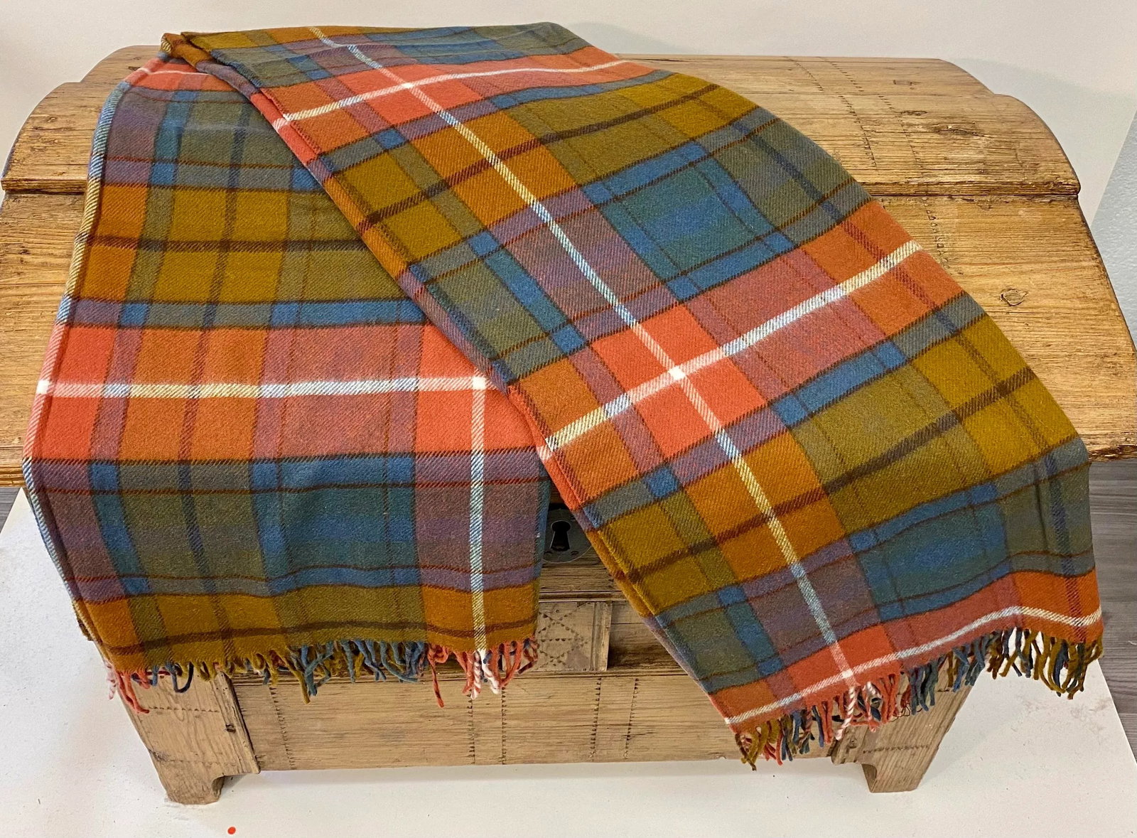 Soft Merino Lambswool Throw in a Colorful Modern Plaid Pattern - Made in England - 3