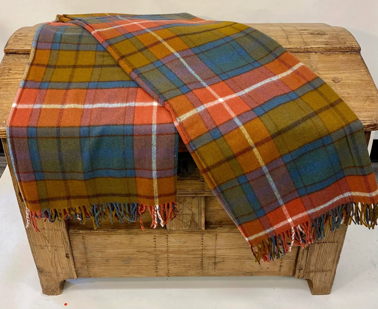 Soft Merino Lambswool Throw in a Colorful Modern Plaid Pattern - Made in England - 9