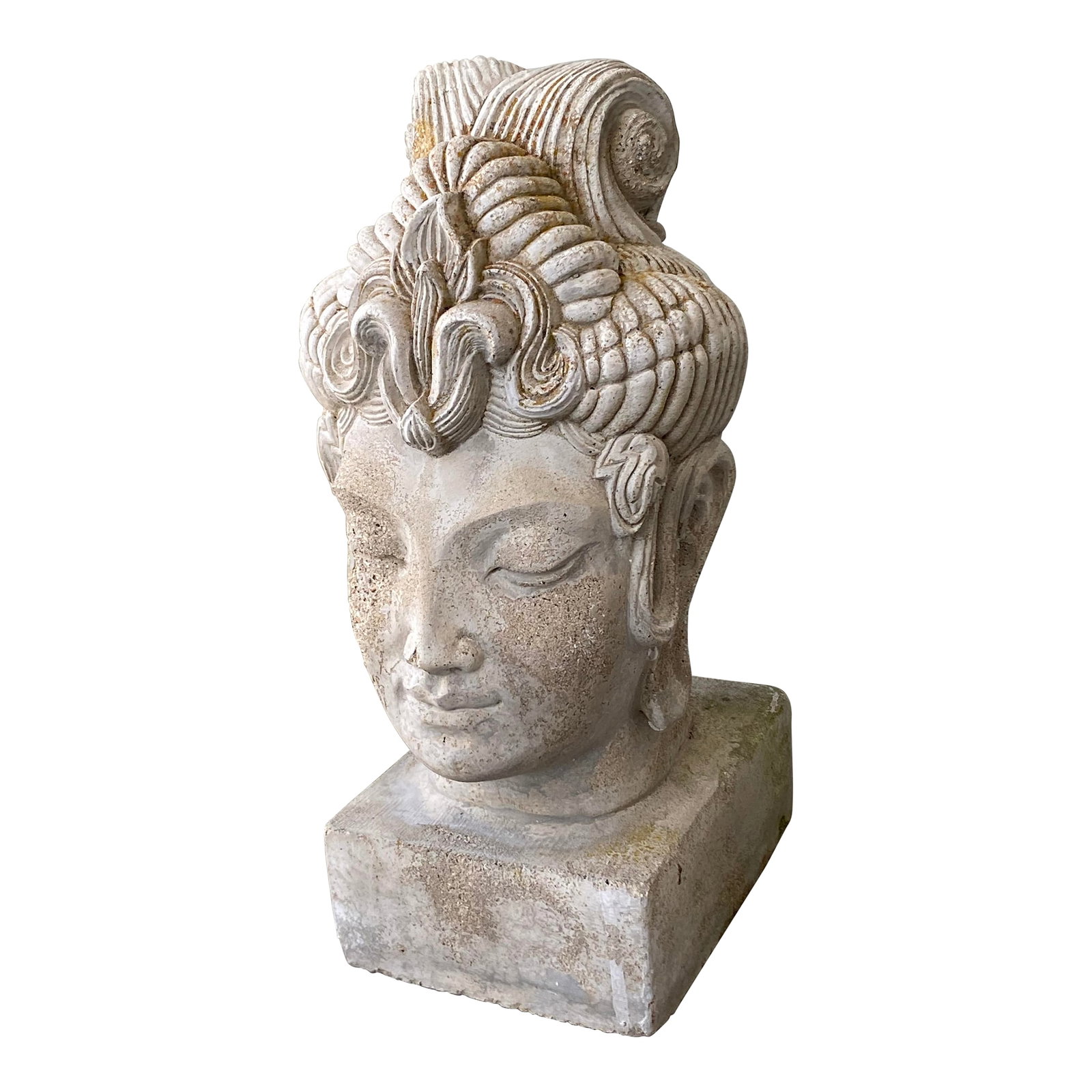 Sculptural Stone Garden Buddha Head: From the estate of a collector of beautiful garden statues (also avaialable in my shop), this Buddha head is of exceptional quality and highly detailed. A piece that will give you peace on every