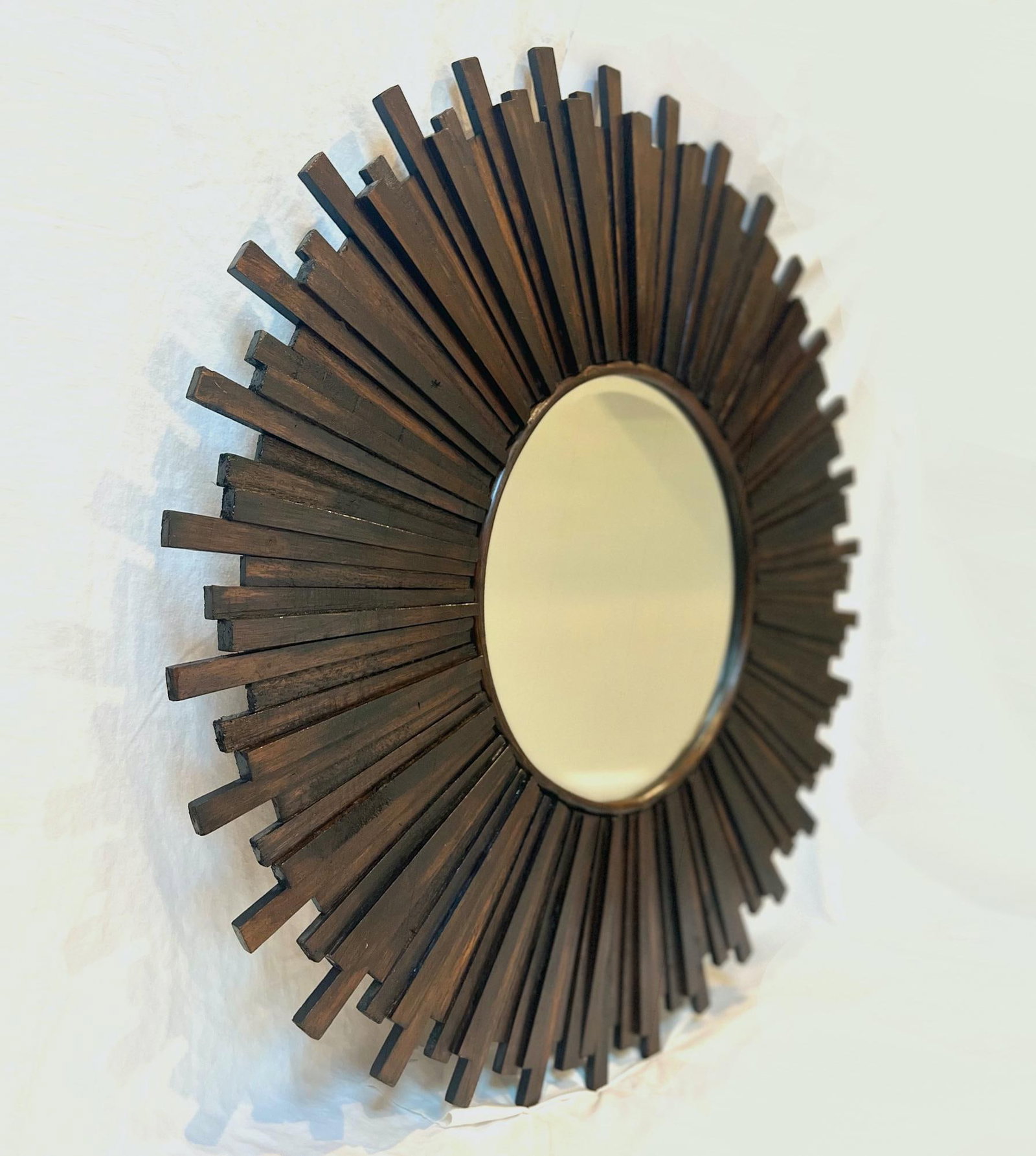 1970s Large Solid Wood Sunburst Mirror - 3